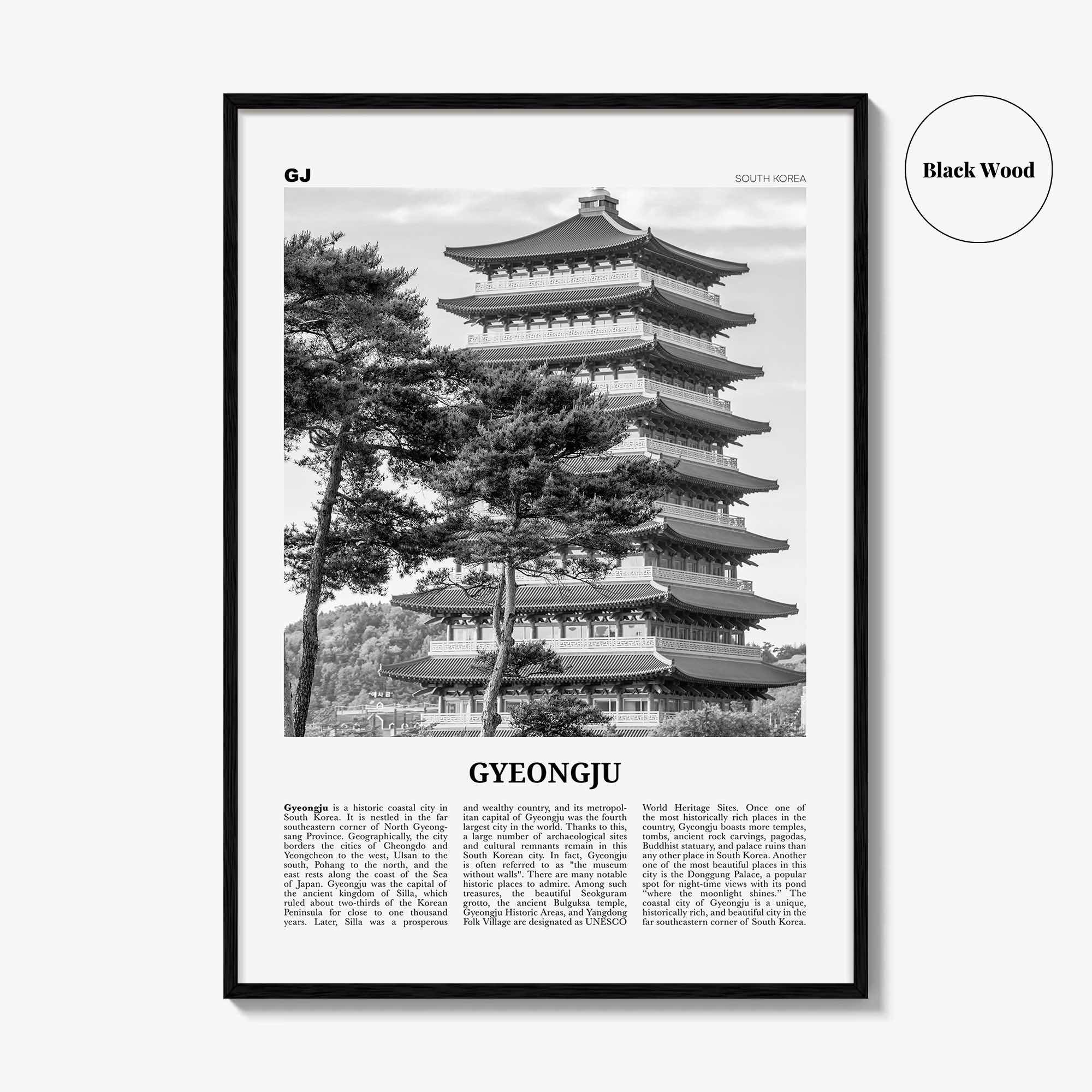 Gyeongju Print Black and White, Gyeongju Wall Art, Gyeongju Poster, Gyeongju Photo, Gyeongju Wall Décor, Gyeongju Map, South Korea