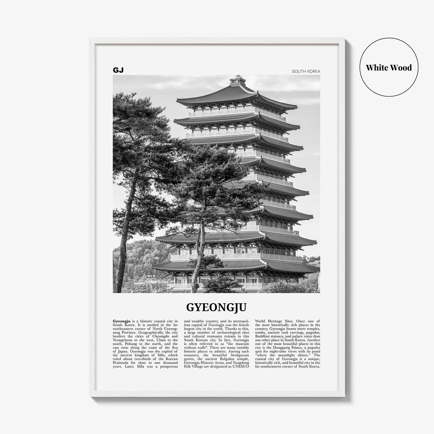 Gyeongju Print Black and White, Gyeongju Wall Art, Gyeongju Poster, Gyeongju Photo, Gyeongju Wall Décor, Gyeongju Map, South Korea