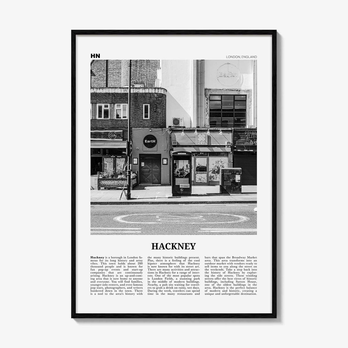 Hackney Print Black and White, Hackney Wall Art, Hackney Poster, Hackney Photo, Hackney Wall Décor, Hackney Map, London, England