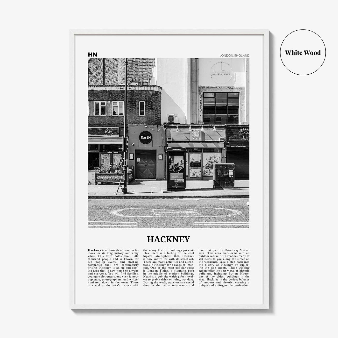 Hackney Print Black and White, Hackney Wall Art, Hackney Poster, Hackney Photo, Hackney Wall Décor, Hackney Map, London, England