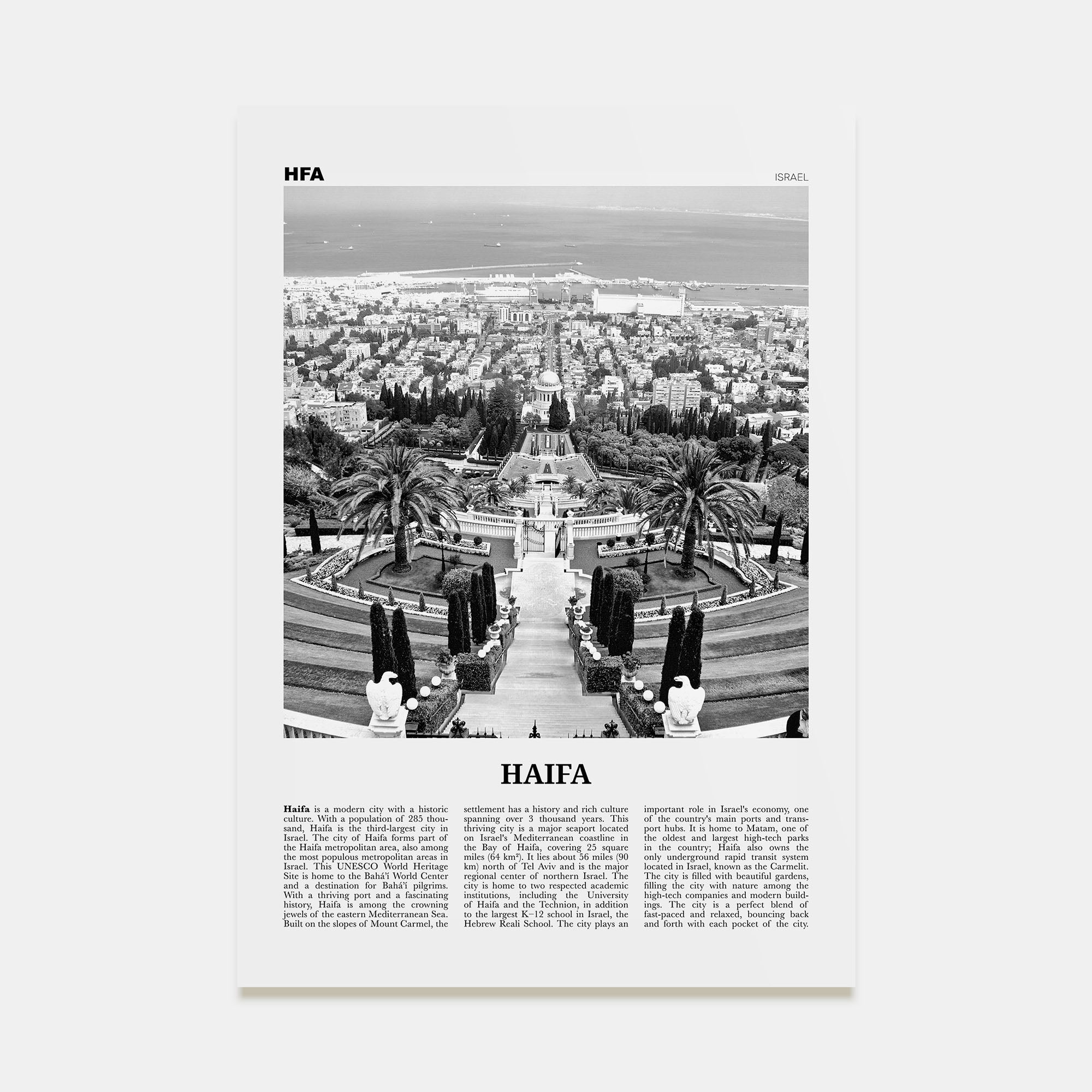 Haifa Travel B&W Poster
