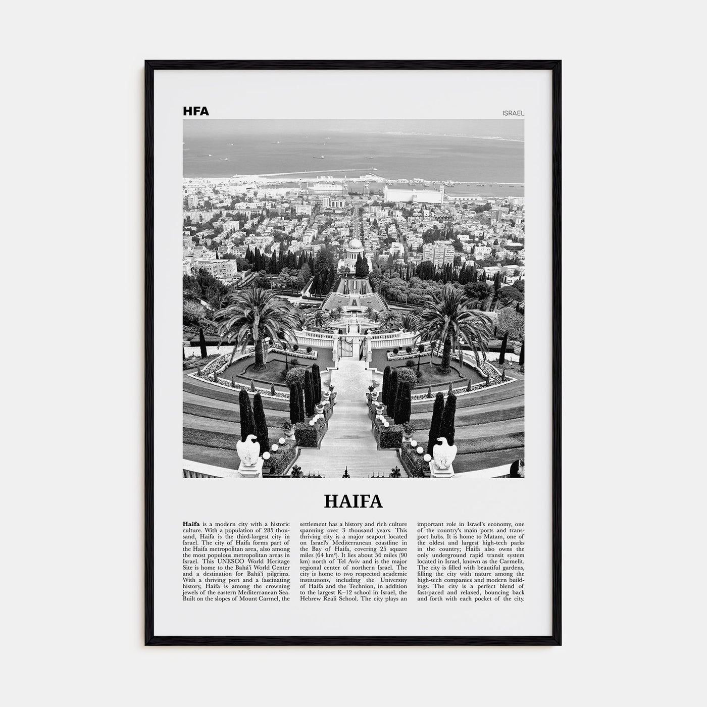 Haifa Travel B&W Poster