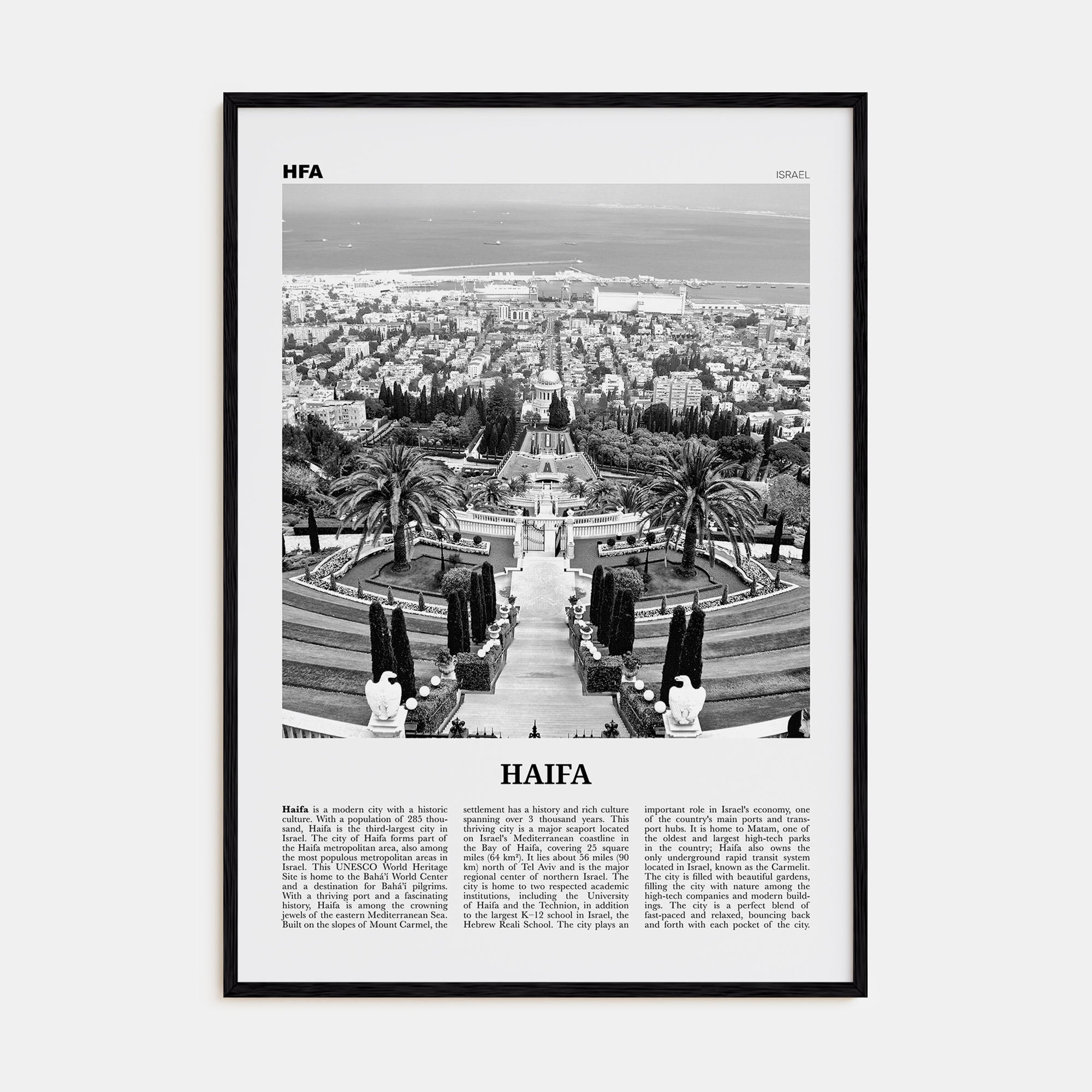 Haifa Travel B&W Poster