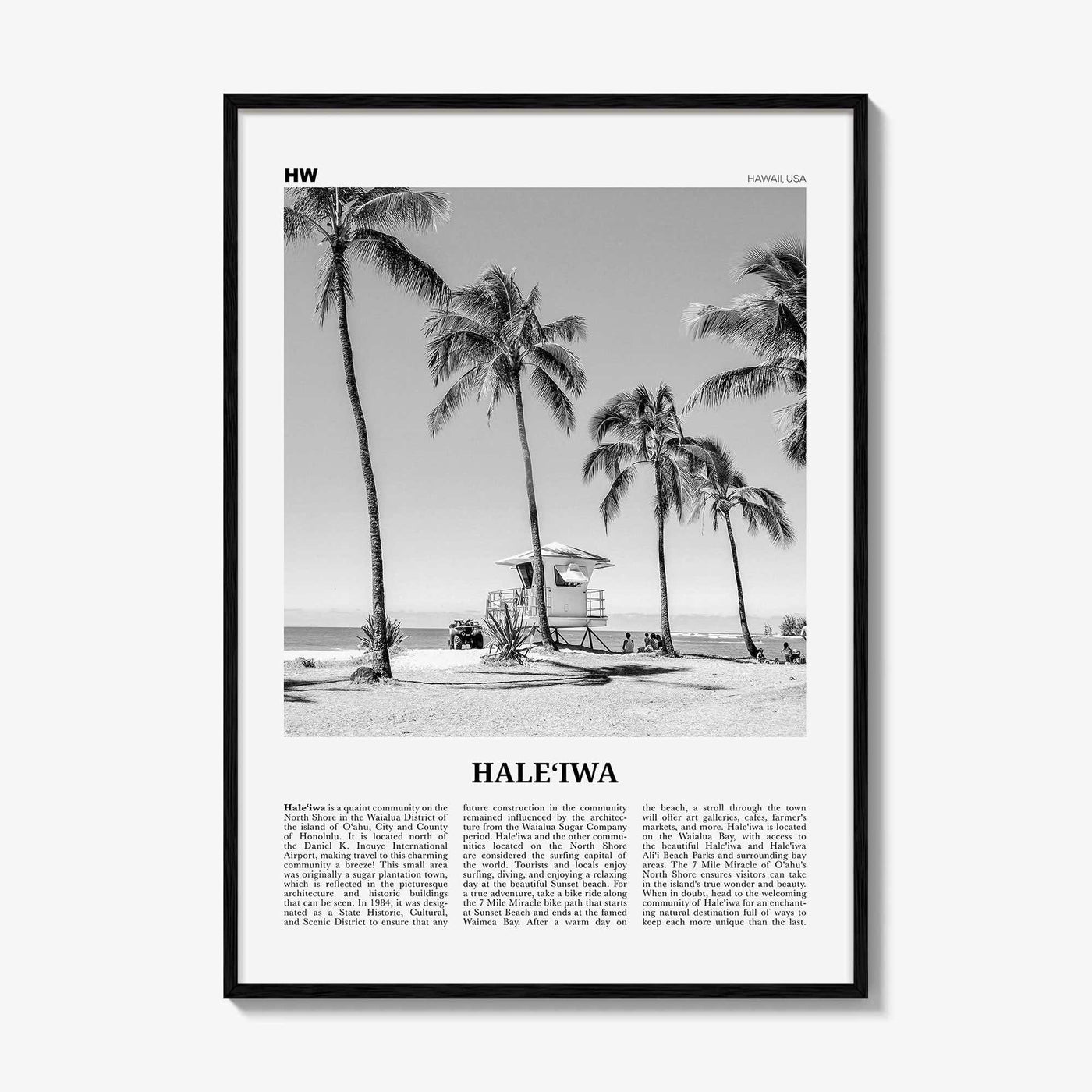 Haleiwa Print Black and White No 1, Haleiwa Wall Art, Haleiwa Poster, Haleiwa Photo, Haleiwa Wall Décor, Hawaii, USA, United States