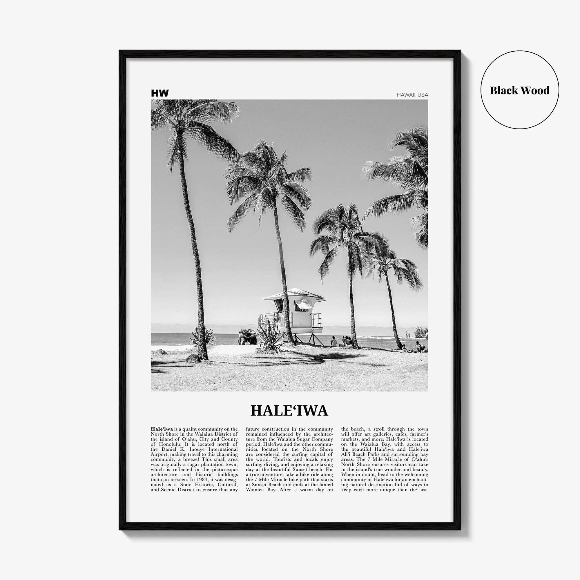 Haleiwa Print Black and White No 1, Haleiwa Wall Art, Haleiwa Poster, Haleiwa Photo, Haleiwa Wall Décor, Hawaii, USA, United States
