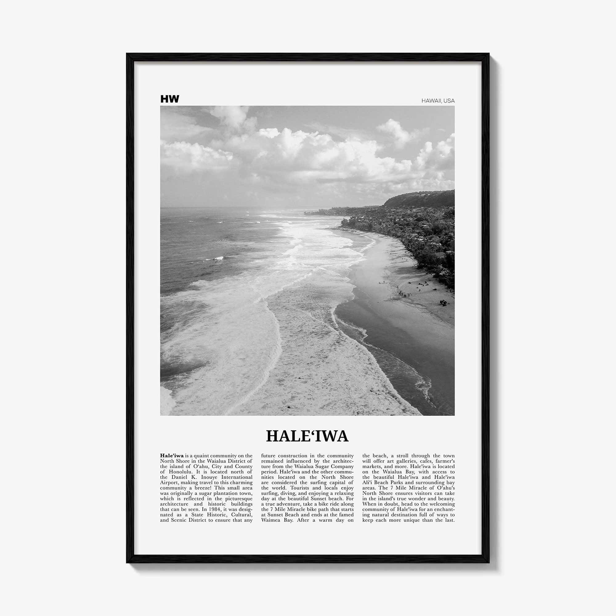 Haleiwa Print Black and White No 2, Haleiwa Wall Art, Haleiwa Poster, Haleiwa Photo, Haleiwa Wall Décor, Hawaii, USA, United States