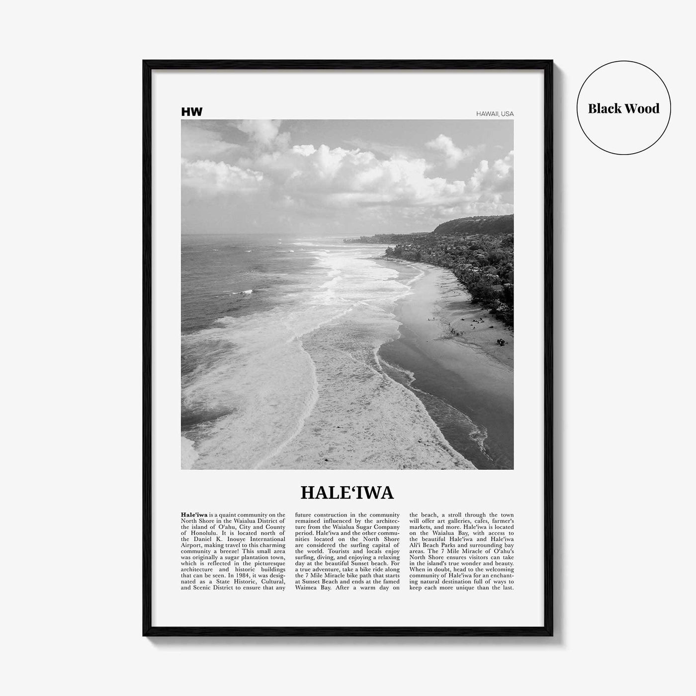 Haleiwa Print Black and White No 2, Haleiwa Wall Art, Haleiwa Poster, Haleiwa Photo, Haleiwa Wall Décor, Hawaii, USA, United States