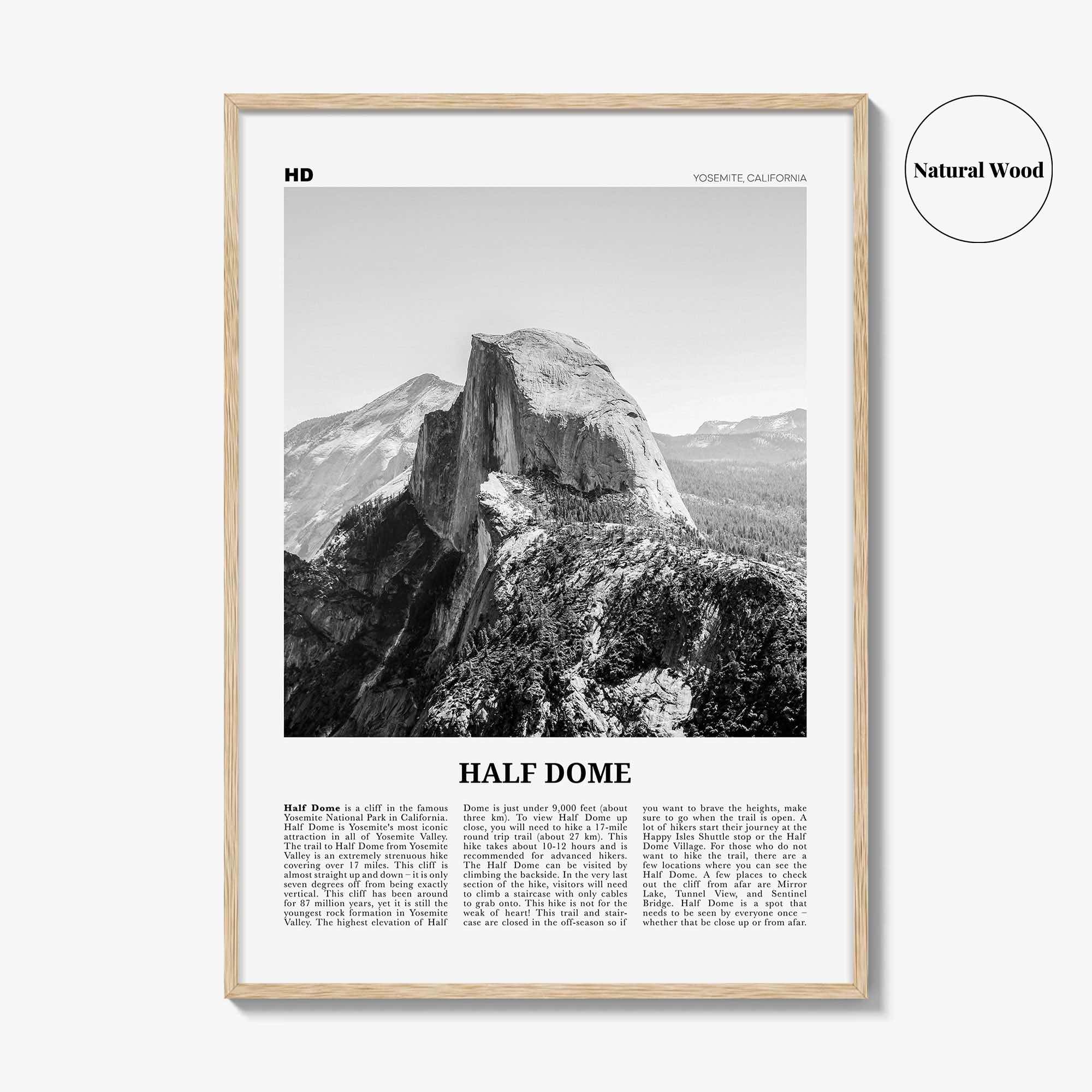 Half Dome Print Black and White, Half Dome Wall Art, Half Dome Poster, Half Dome Photo, Yosemite, California, USA, United States