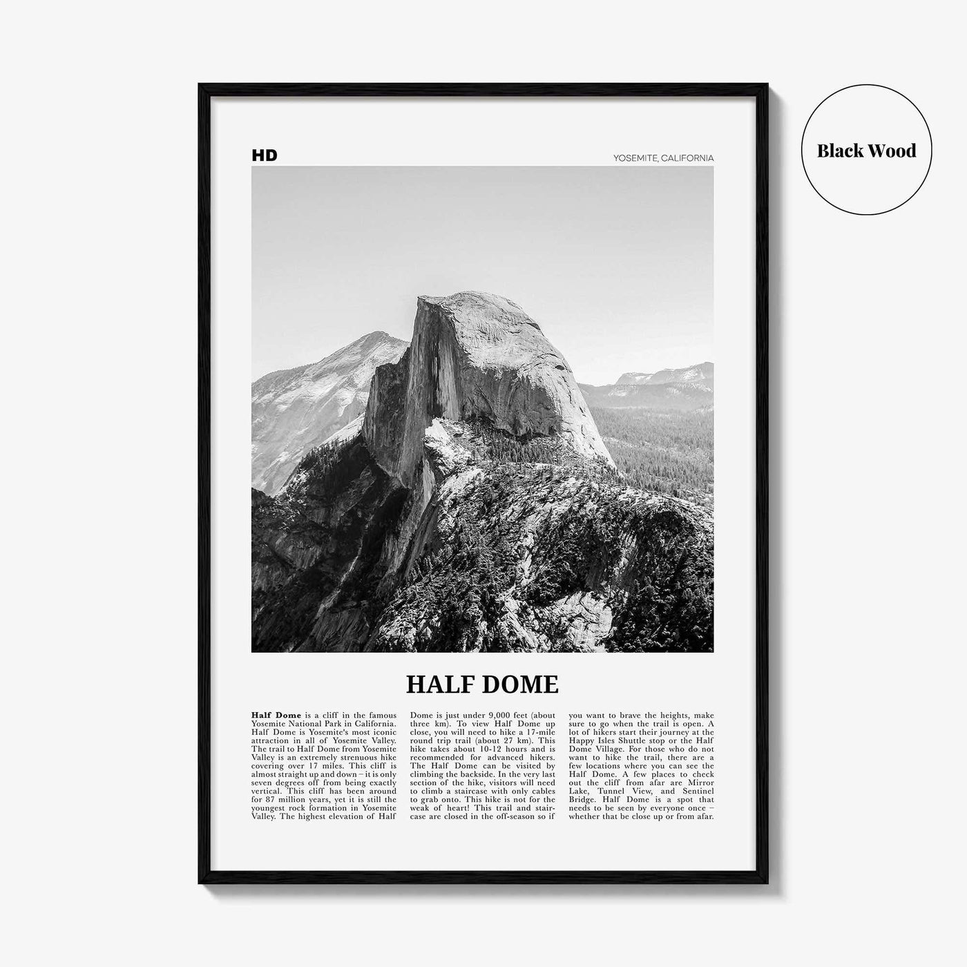 Half Dome Print Black and White, Half Dome Wall Art, Half Dome Poster, Half Dome Photo, Yosemite, California, USA, United States