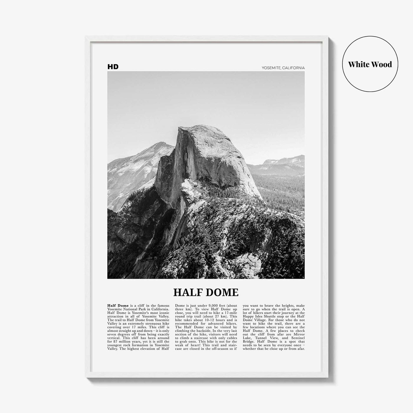 Half Dome Print Black and White, Half Dome Wall Art, Half Dome Poster, Half Dome Photo, Yosemite, California, USA, United States