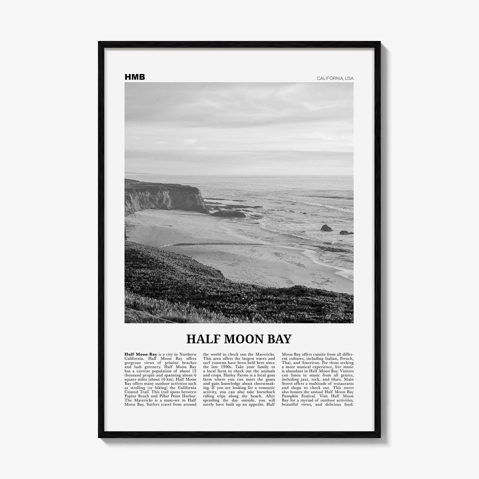 Half Moon Bay Print Black and White, Half Moon Bay Wall Art, Half Moon Bay Poster, Half Moon Bay Photo, California, USA, United States