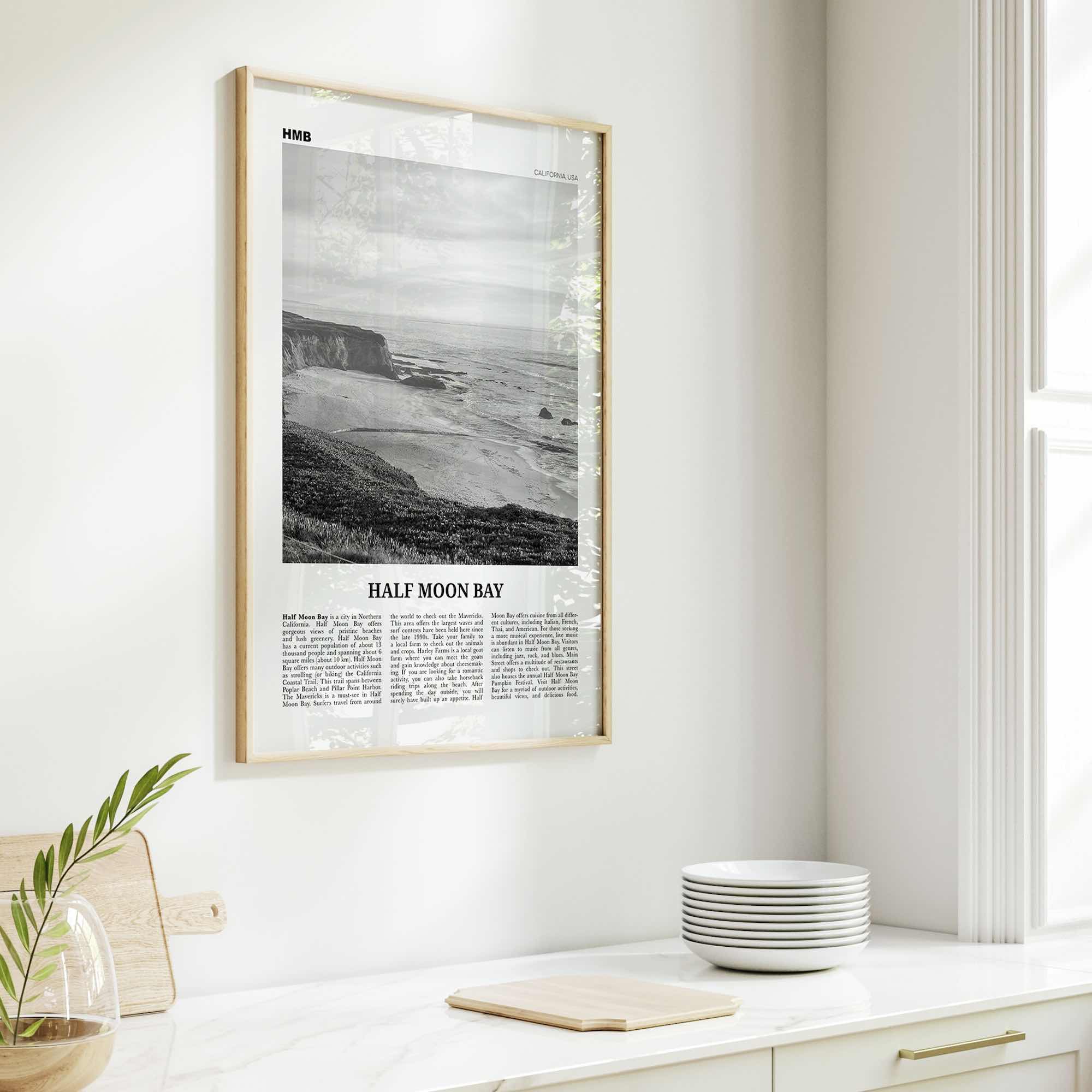 Half Moon Bay Print Black and White, Half Moon Bay Wall Art, Half Moon Bay Poster, Half Moon Bay Photo, California, USA, United States