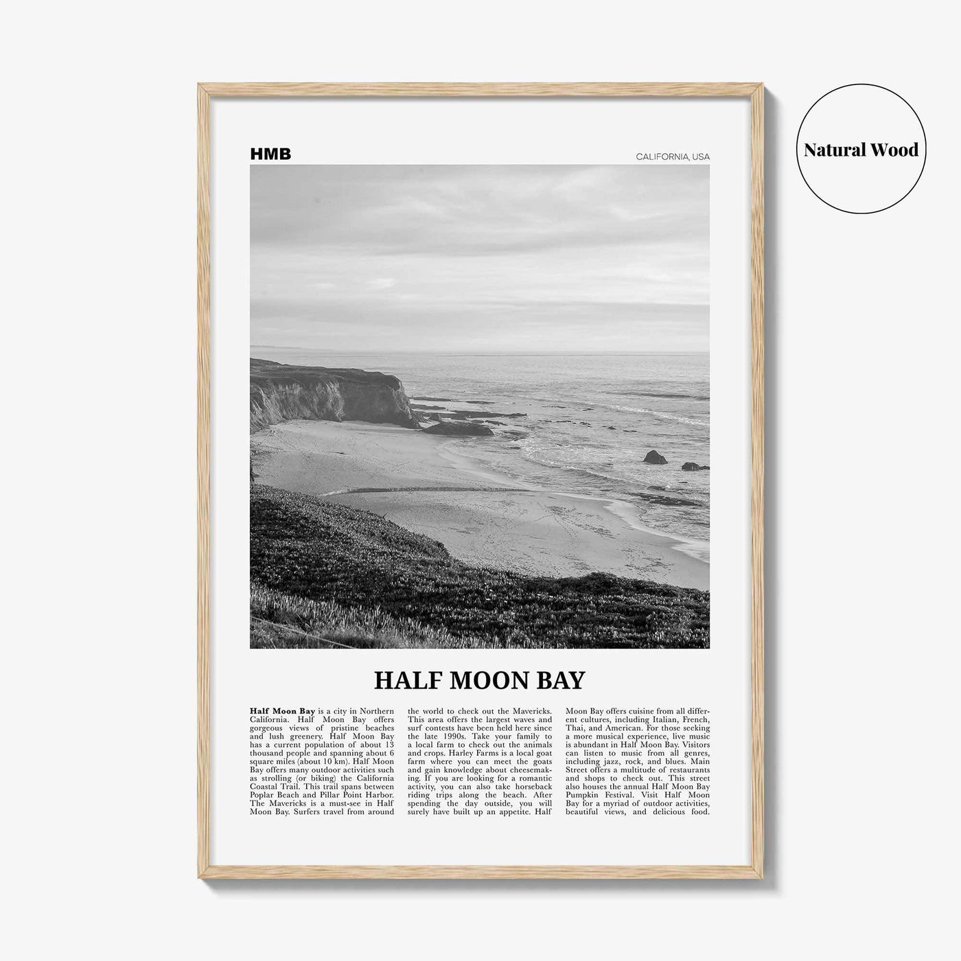 Half Moon Bay Print Black and White, Half Moon Bay Wall Art, Half Moon Bay Poster, Half Moon Bay Photo, California, USA, United States