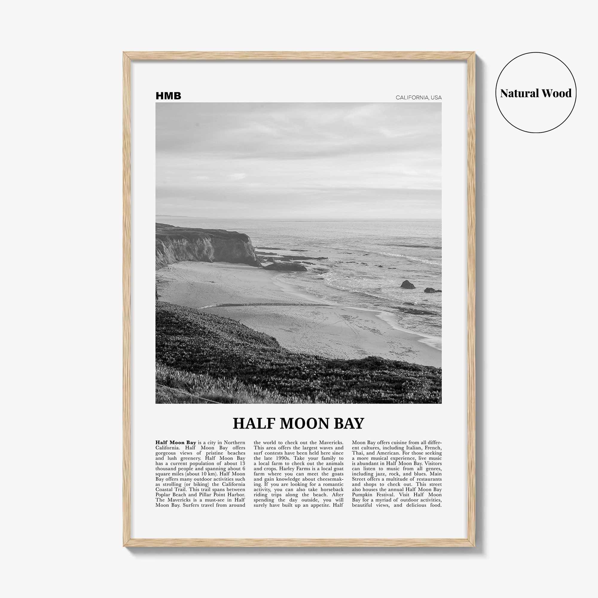 Half Moon Bay Print Black and White, Half Moon Bay Wall Art, Half Moon Bay Poster, Half Moon Bay Photo, California, USA, United States