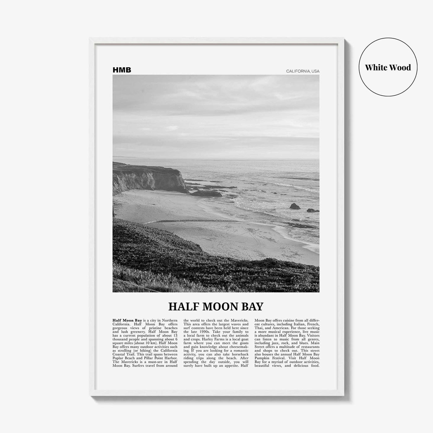 Half Moon Bay Print Black and White, Half Moon Bay Wall Art, Half Moon Bay Poster, Half Moon Bay Photo, California, USA, United States