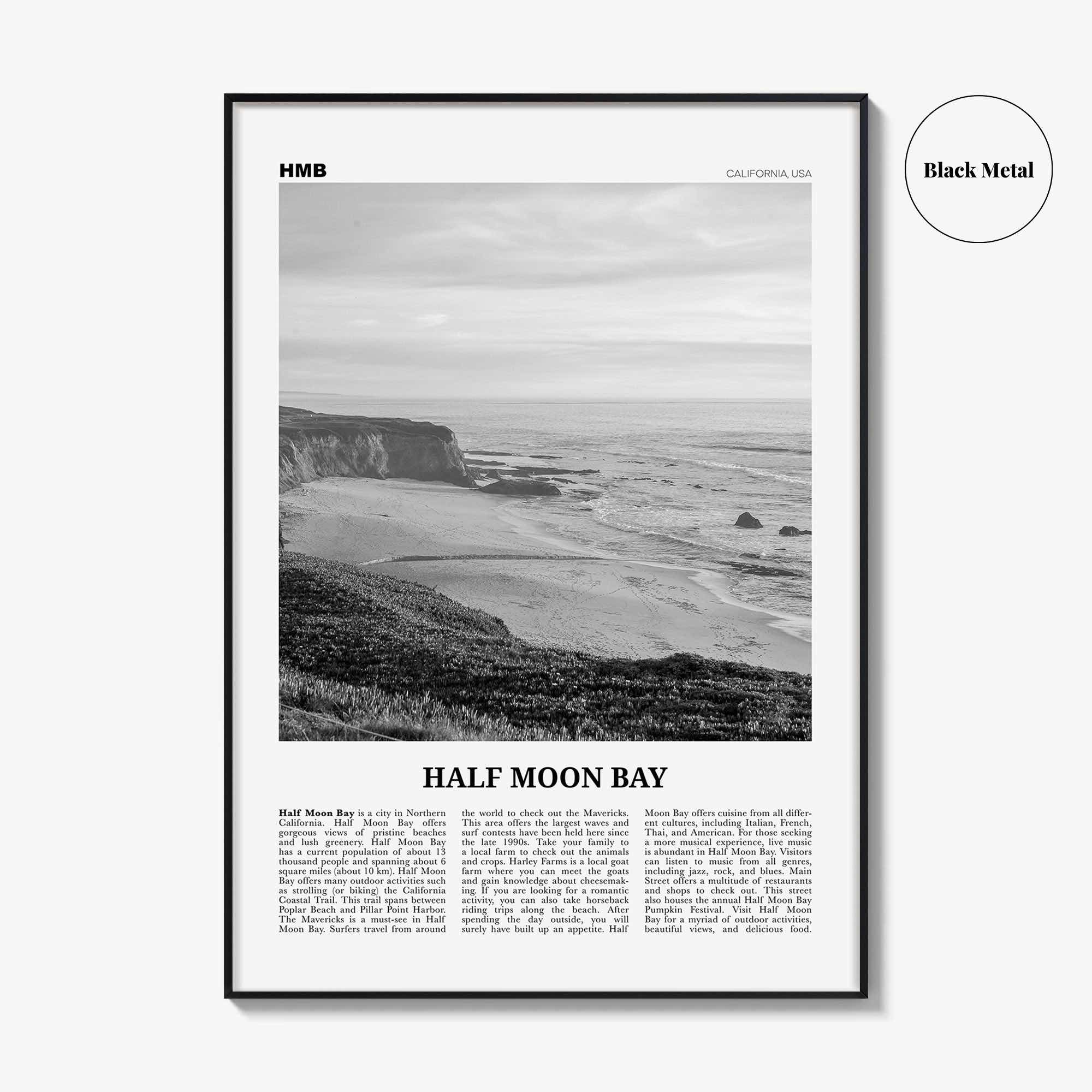 Half Moon Bay Print Black and White, Half Moon Bay Wall Art, Half Moon Bay Poster, Half Moon Bay Photo, California, USA, United States