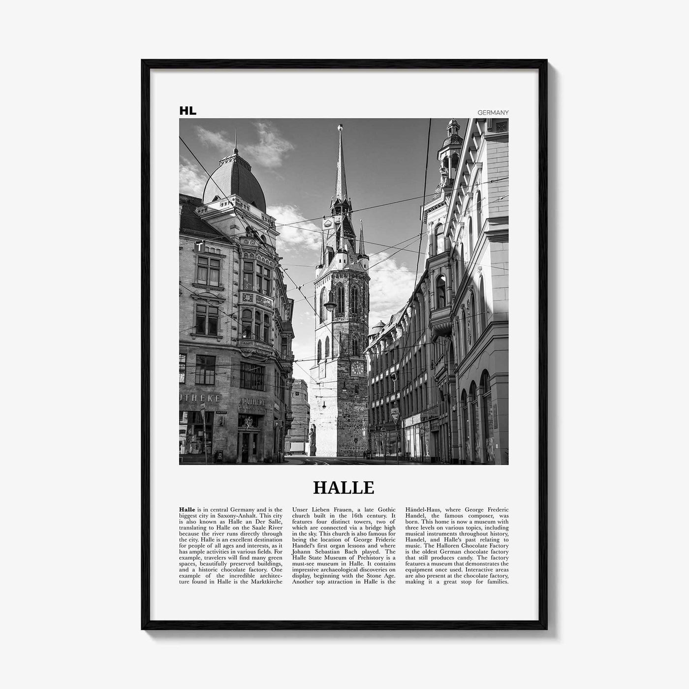 Halle Print Black and White, Halle Wall Art, Halle Poster, Halle Photo, Halle Wall Décor, Halle Map, Germany