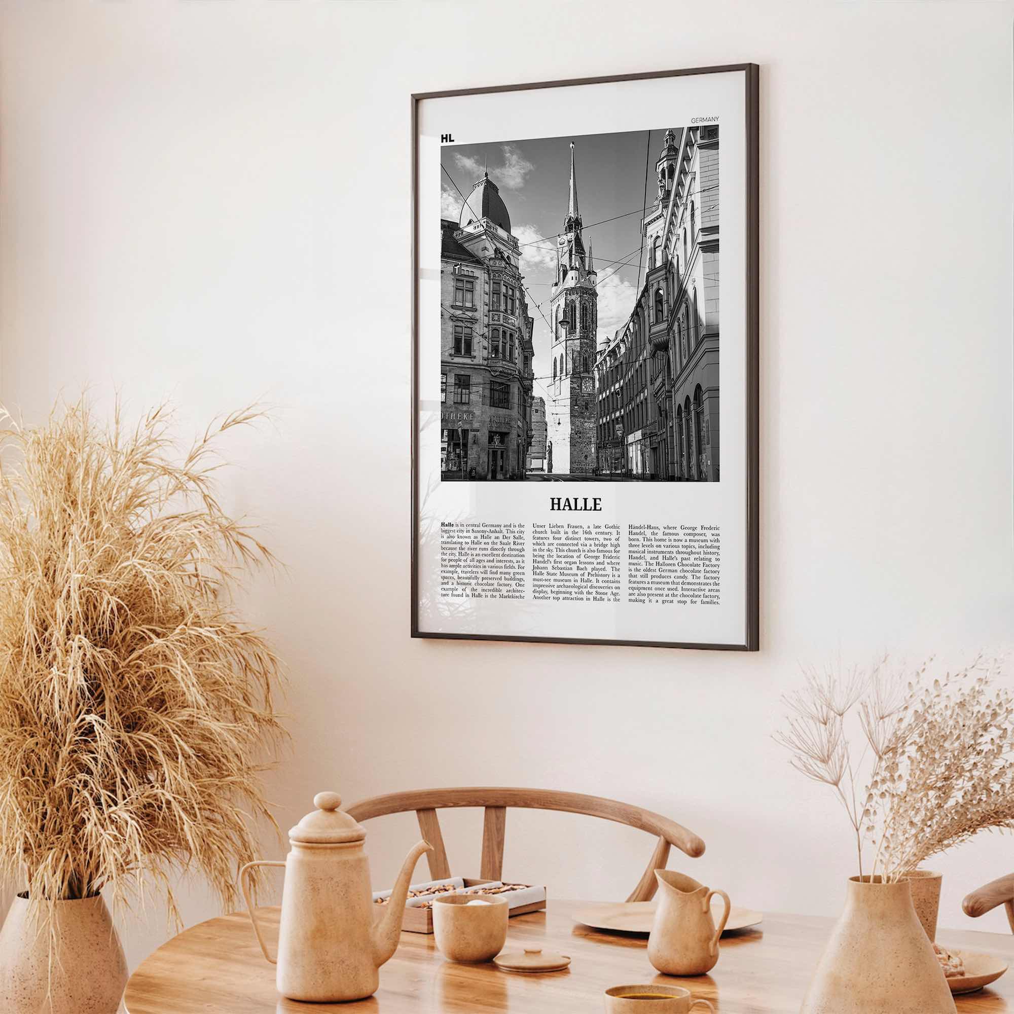 Halle Print Black and White, Halle Wall Art, Halle Poster, Halle Photo, Halle Wall Décor, Halle Map, Germany