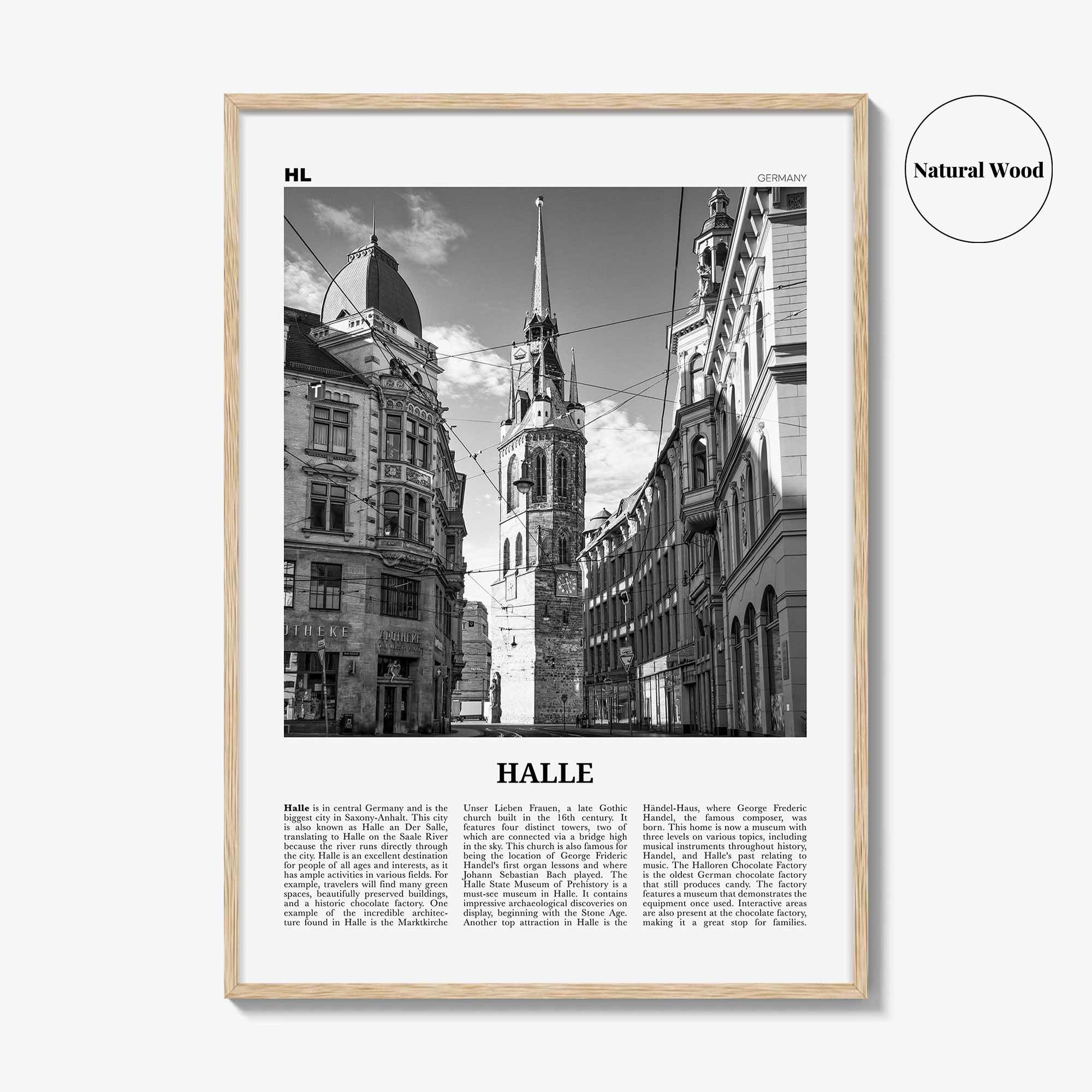 Halle Print Black and White, Halle Wall Art, Halle Poster, Halle Photo, Halle Wall Décor, Halle Map, Germany