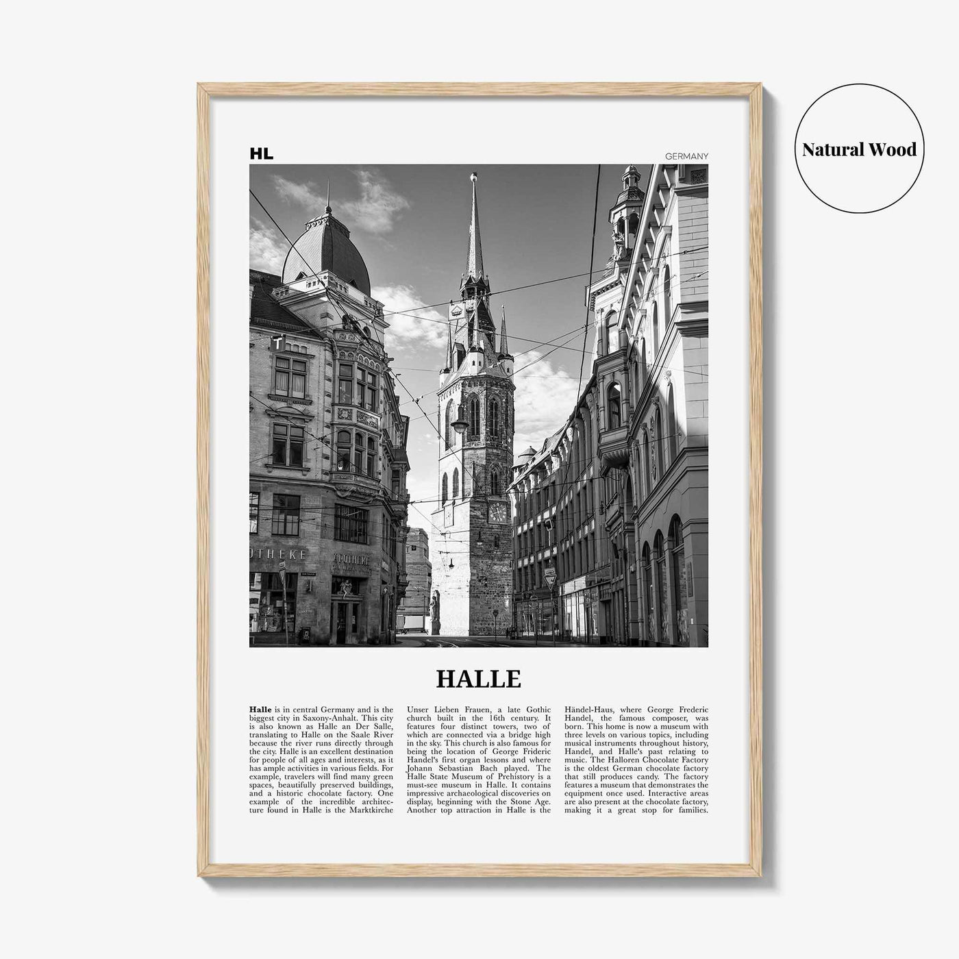 Halle Print Black and White, Halle Wall Art, Halle Poster, Halle Photo, Halle Wall Décor, Halle Map, Germany