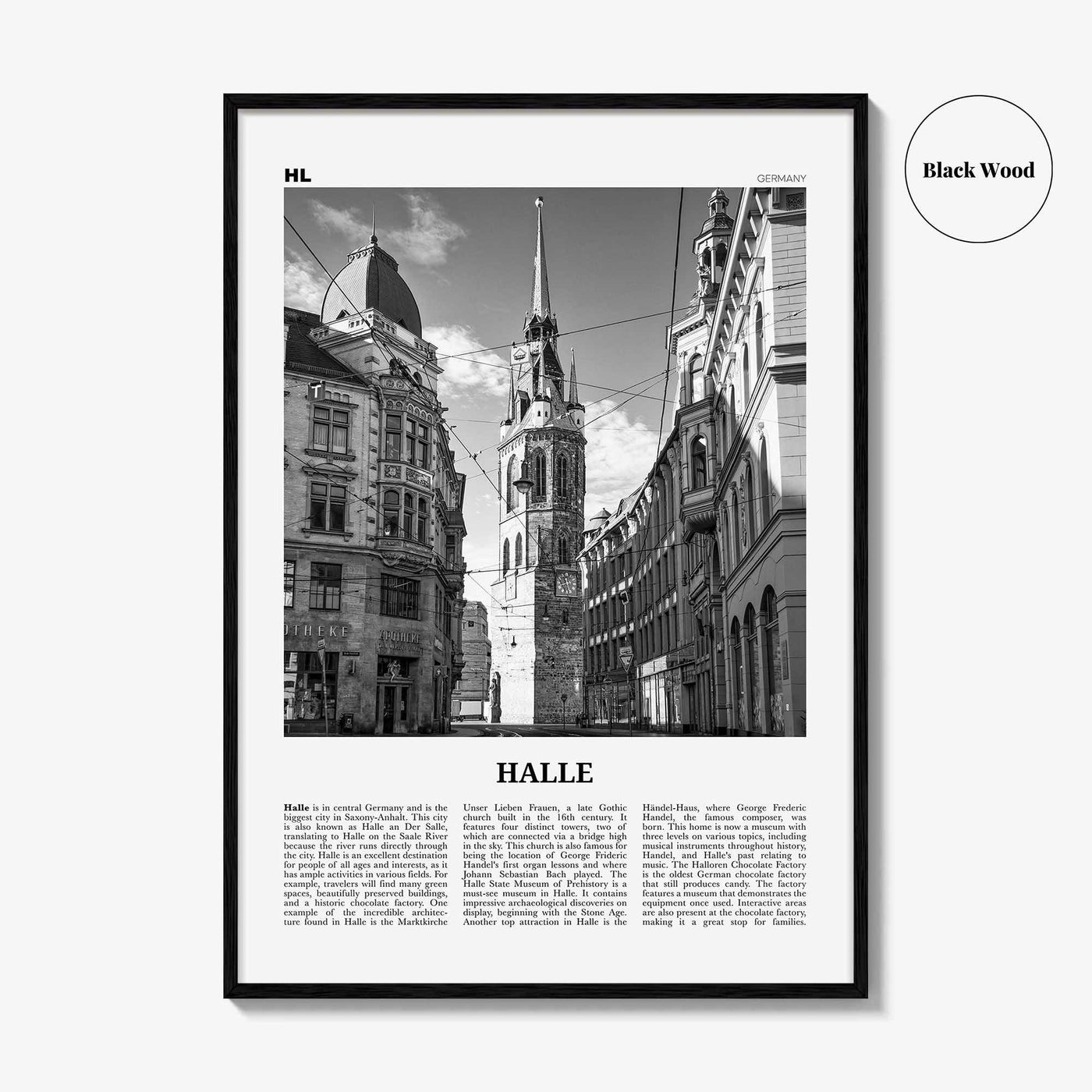 Halle Print Black and White, Halle Wall Art, Halle Poster, Halle Photo, Halle Wall Décor, Halle Map, Germany