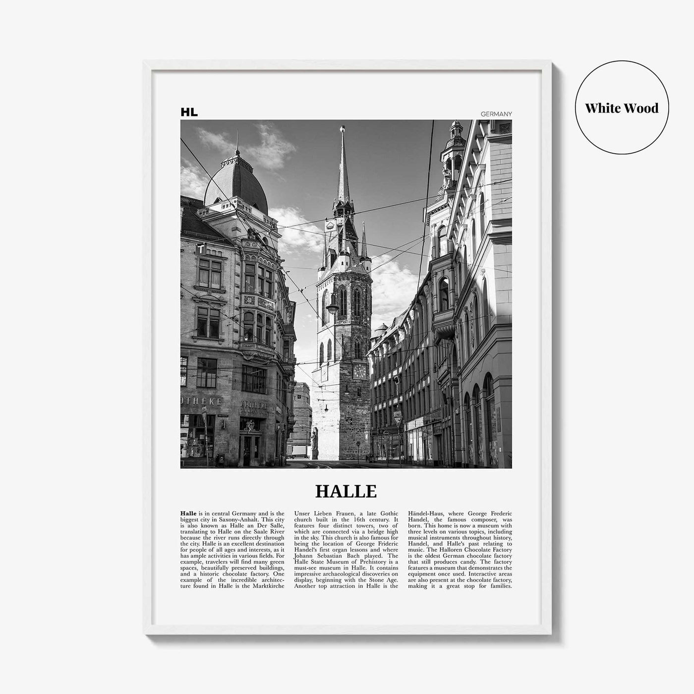 Halle Print Black and White, Halle Wall Art, Halle Poster, Halle Photo, Halle Wall Décor, Halle Map, Germany