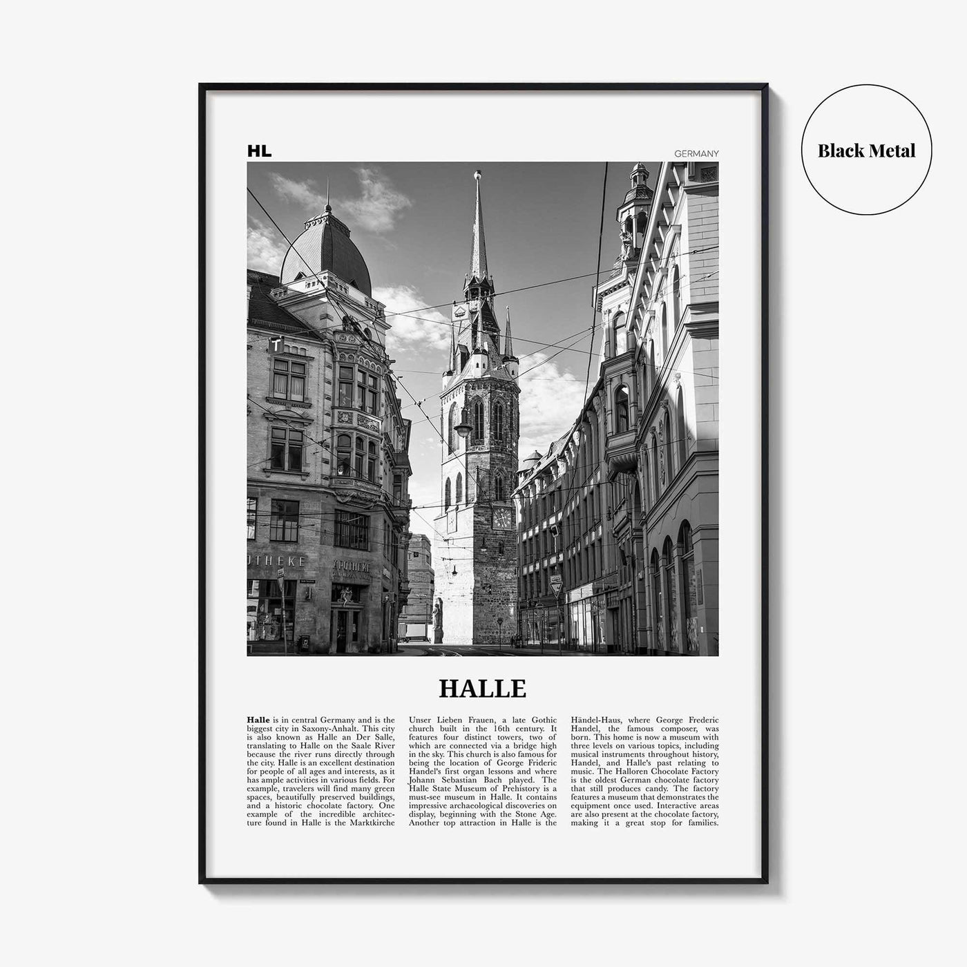 Halle Print Black and White, Halle Wall Art, Halle Poster, Halle Photo, Halle Wall Décor, Halle Map, Germany