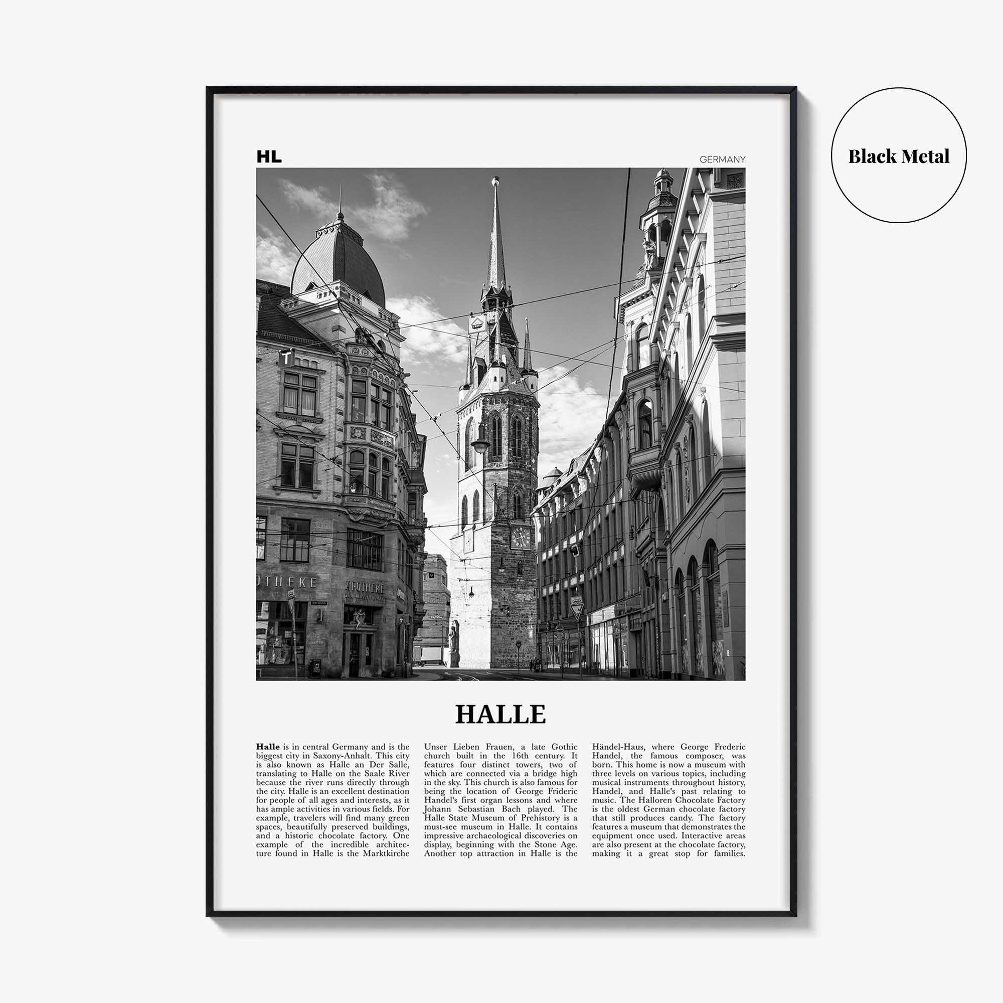 Halle Print Black and White, Halle Wall Art, Halle Poster, Halle Photo, Halle Wall Décor, Halle Map, Germany