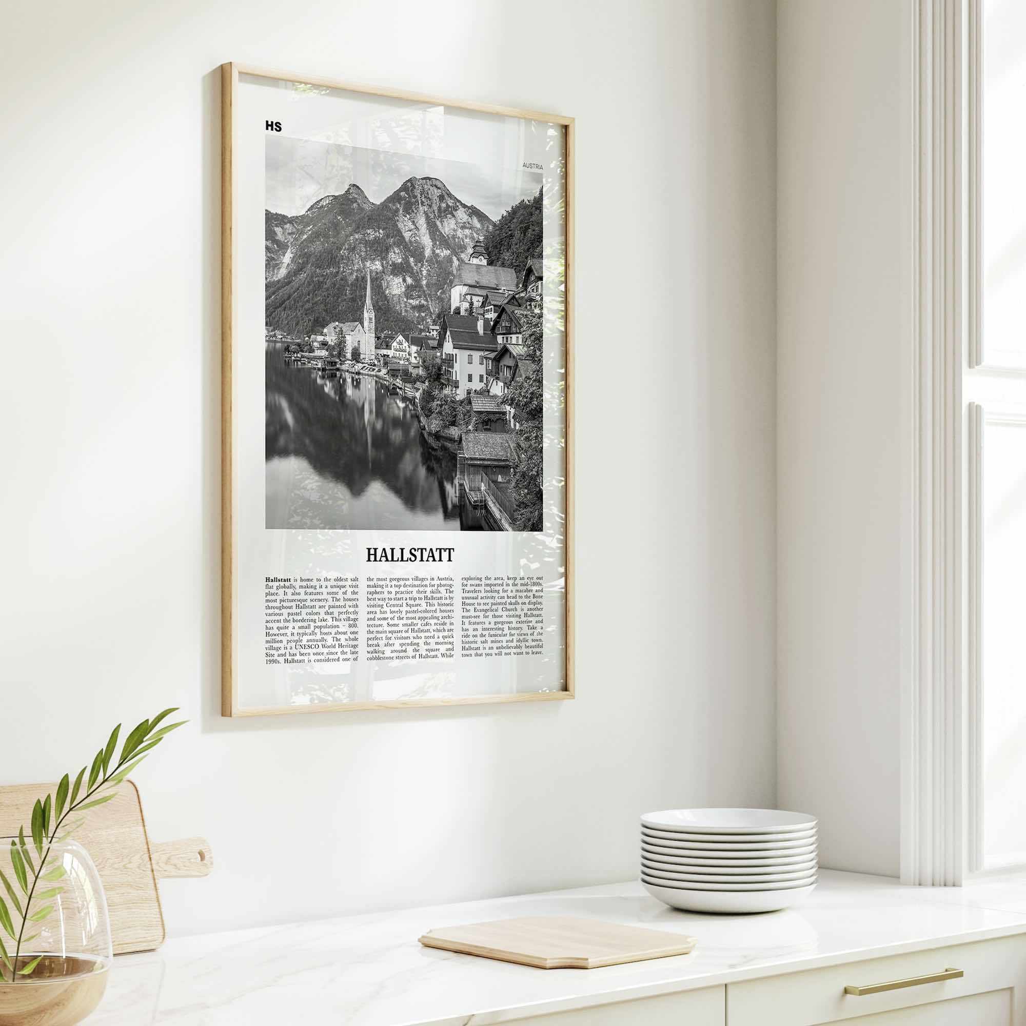 Hallstatt Print Black and White, Hallstatt Wall Art, Hallstatt Poster, Hallstatt Photo, Hallstatt Wall Décor, Hallstatt Map, Austria