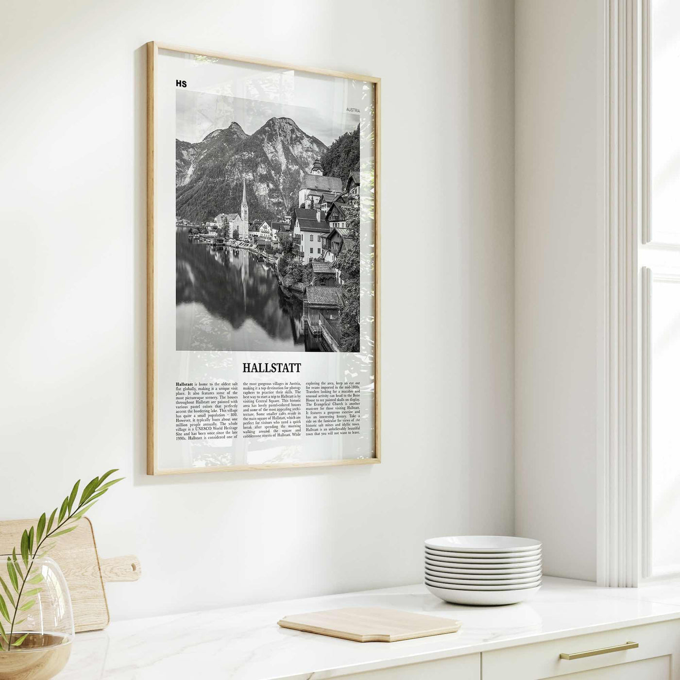 Hallstatt Print Black and White, Hallstatt Wall Art, Hallstatt Poster, Hallstatt Photo, Hallstatt Wall Décor, Hallstatt Map, Austria