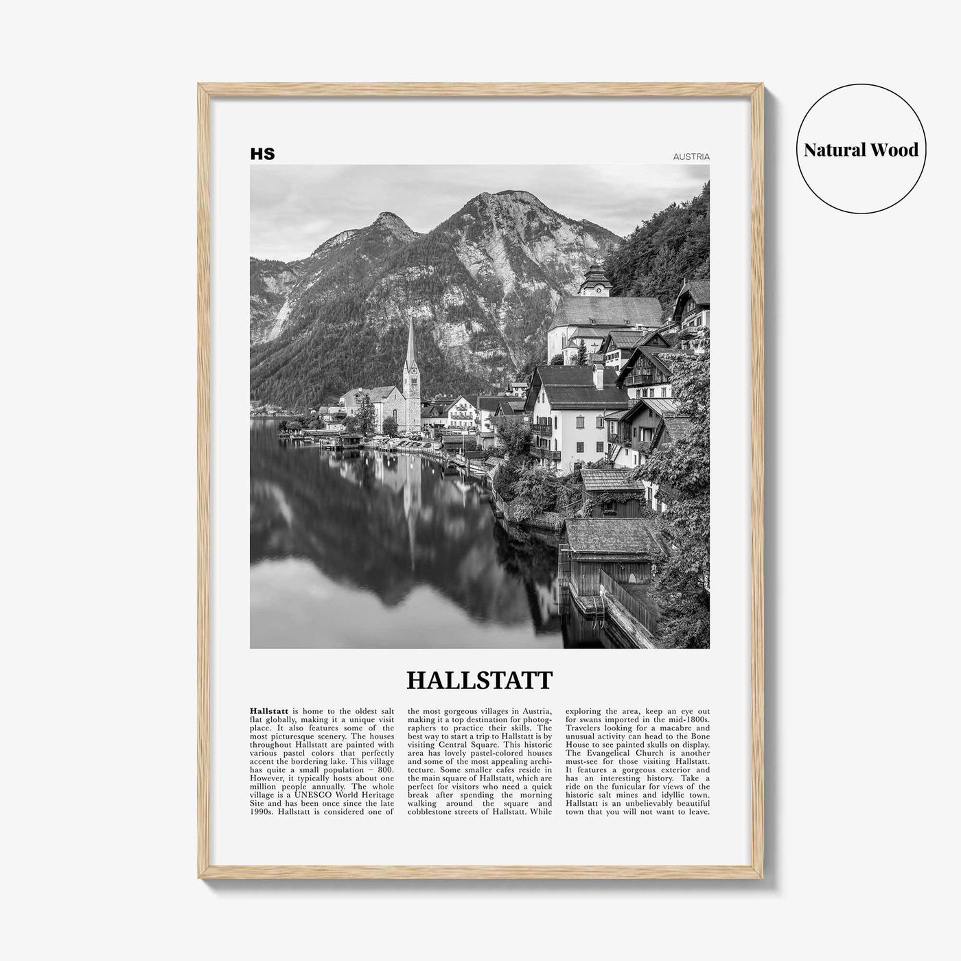 Hallstatt Print Black and White, Hallstatt Wall Art, Hallstatt Poster, Hallstatt Photo, Hallstatt Wall Décor, Hallstatt Map, Austria