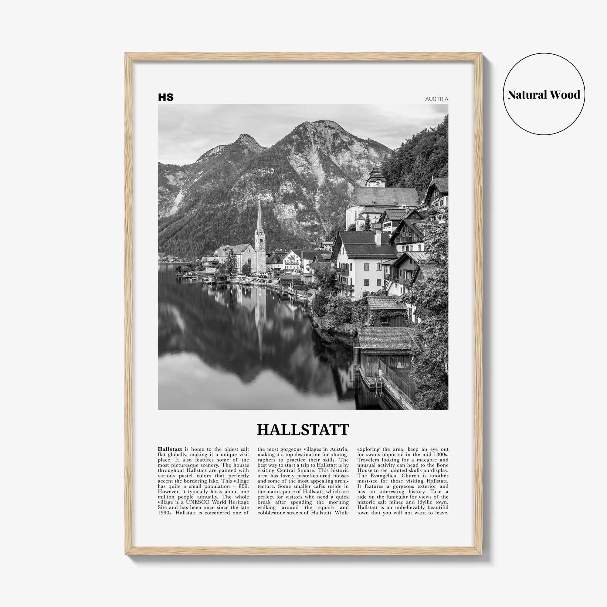 Hallstatt Print Black and White, Hallstatt Wall Art, Hallstatt Poster, Hallstatt Photo, Hallstatt Wall Décor, Hallstatt Map, Austria