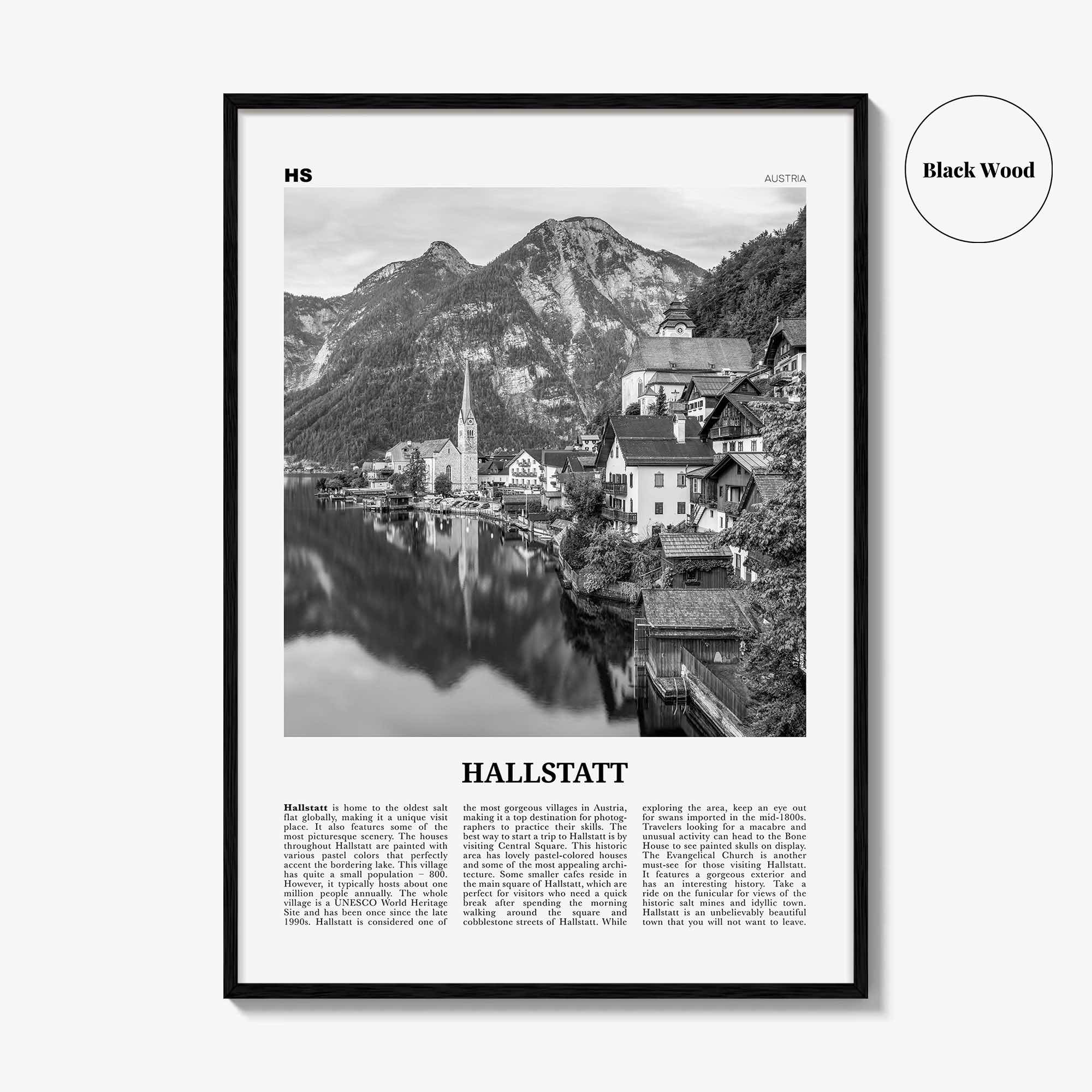 Hallstatt Print Black and White, Hallstatt Wall Art, Hallstatt Poster, Hallstatt Photo, Hallstatt Wall Décor, Hallstatt Map, Austria