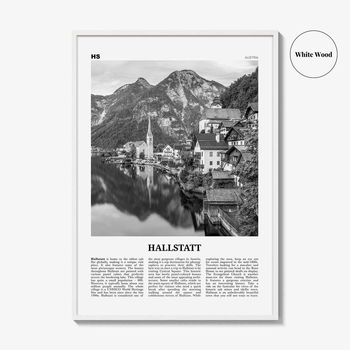 Hallstatt Print Black and White, Hallstatt Wall Art, Hallstatt Poster, Hallstatt Photo, Hallstatt Wall Décor, Hallstatt Map, Austria