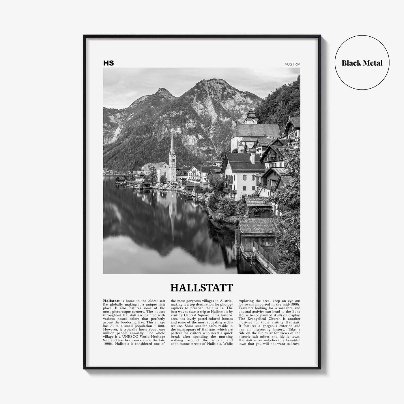 Hallstatt Print Black and White, Hallstatt Wall Art, Hallstatt Poster, Hallstatt Photo, Hallstatt Wall Décor, Hallstatt Map, Austria