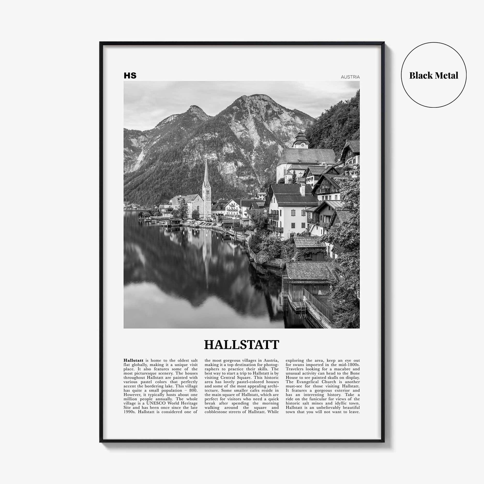 Hallstatt Print Black and White, Hallstatt Wall Art, Hallstatt Poster, Hallstatt Photo, Hallstatt Wall Décor, Hallstatt Map, Austria