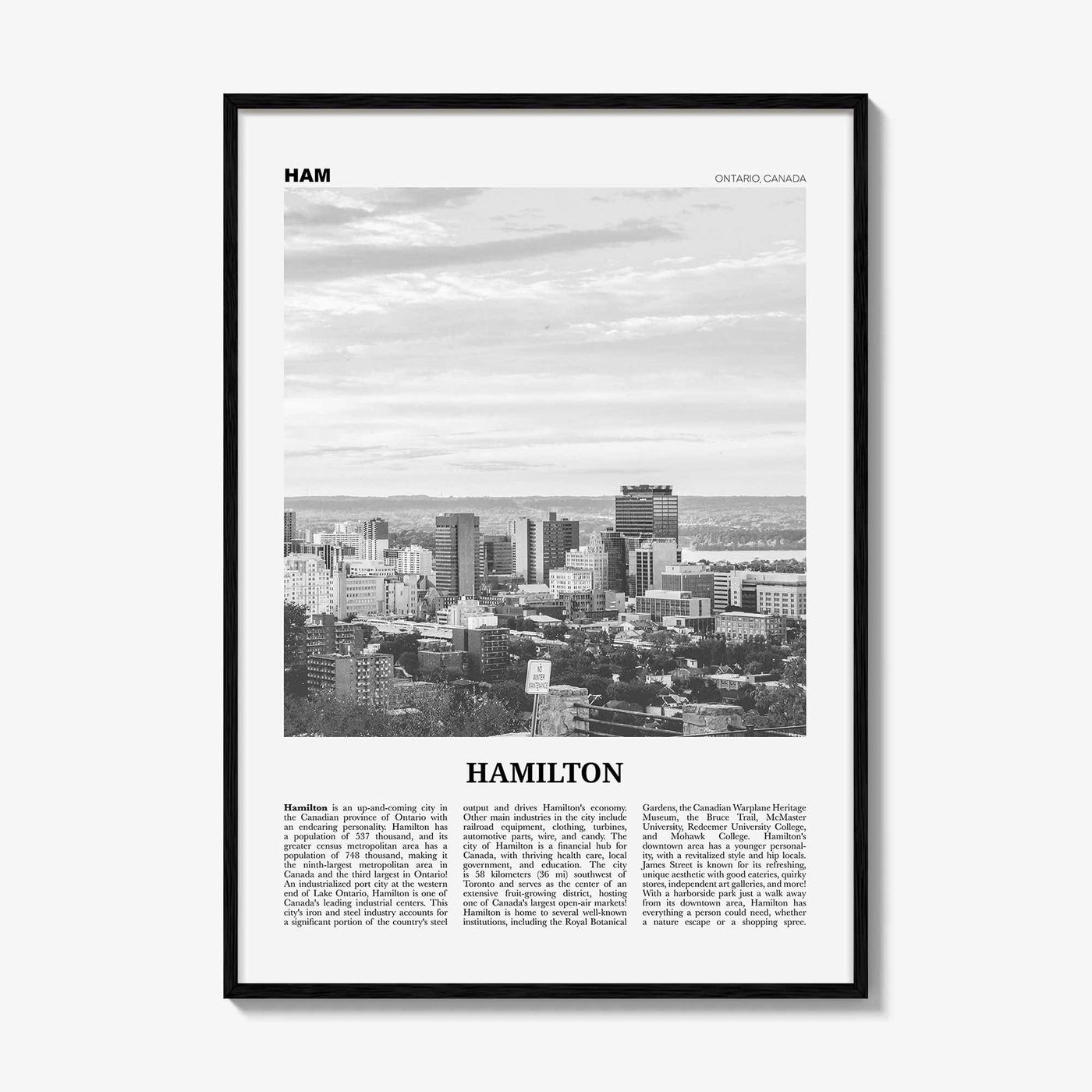 Hamilton Print Black and White Canada No 1, Hamilton Wall Art, Hamilton Poster, Hamilton Photo, Hamilton Decor, Ontario, Canada, America