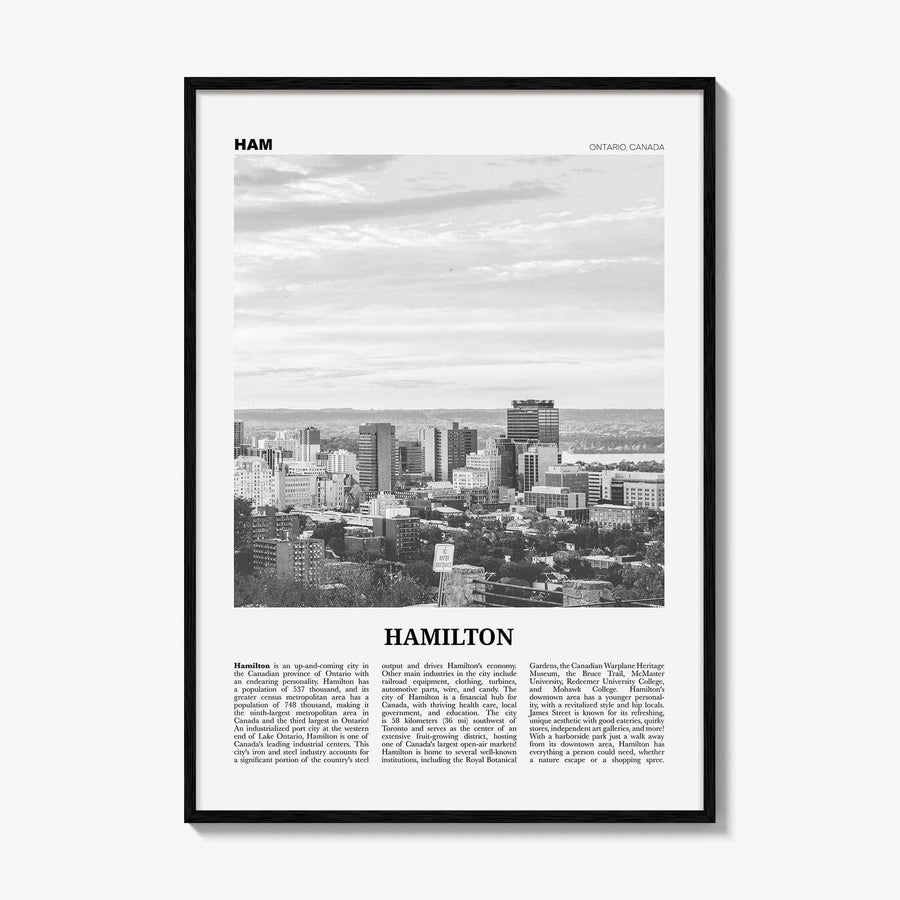 Hamilton Print Black and White Canada No 1, Hamilton Wall Art, Hamilton Poster, Hamilton Photo, Hamilton Decor, Ontario, Canada, America