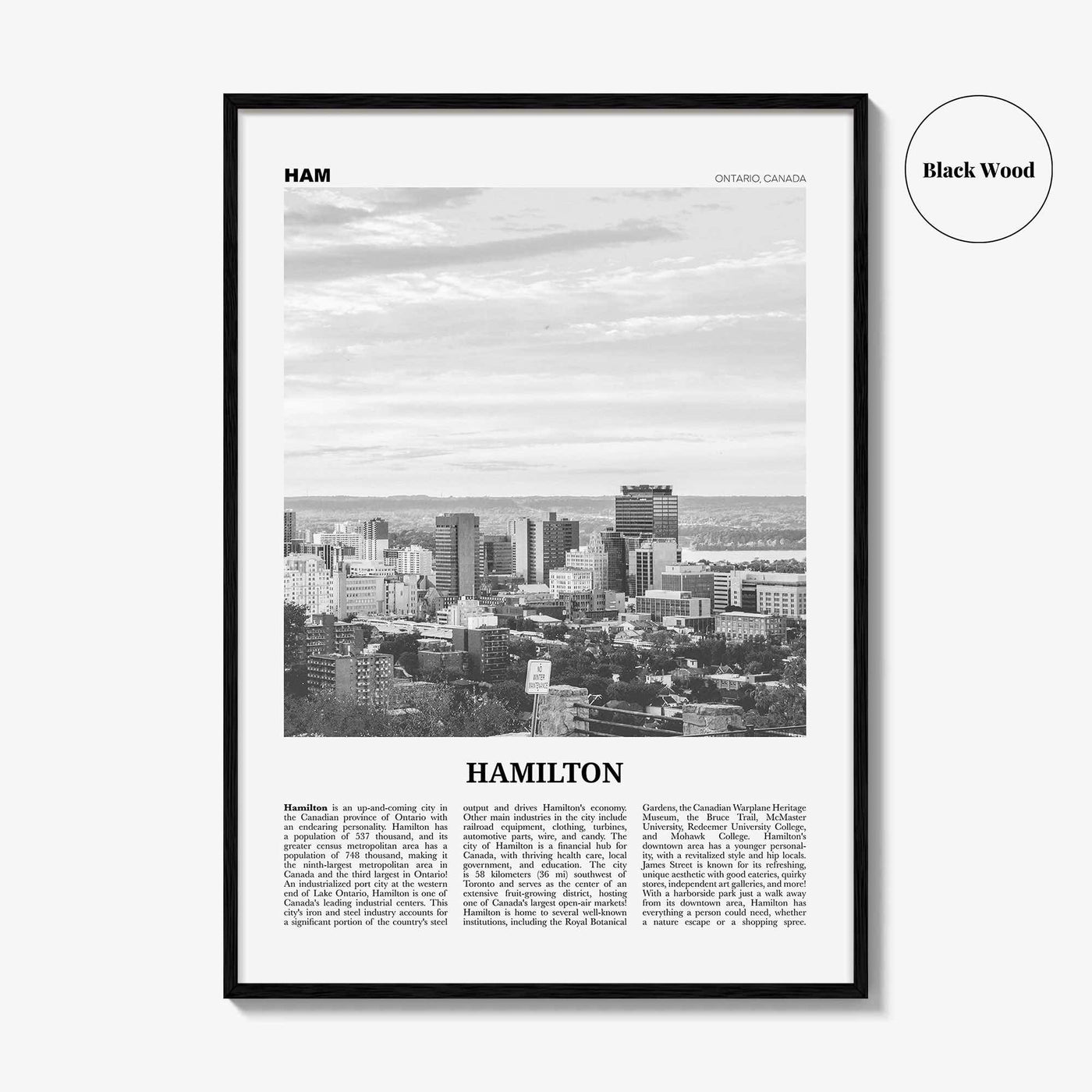Hamilton Print Black and White Canada No 1, Hamilton Wall Art, Hamilton Poster, Hamilton Photo, Hamilton Decor, Ontario, Canada, America