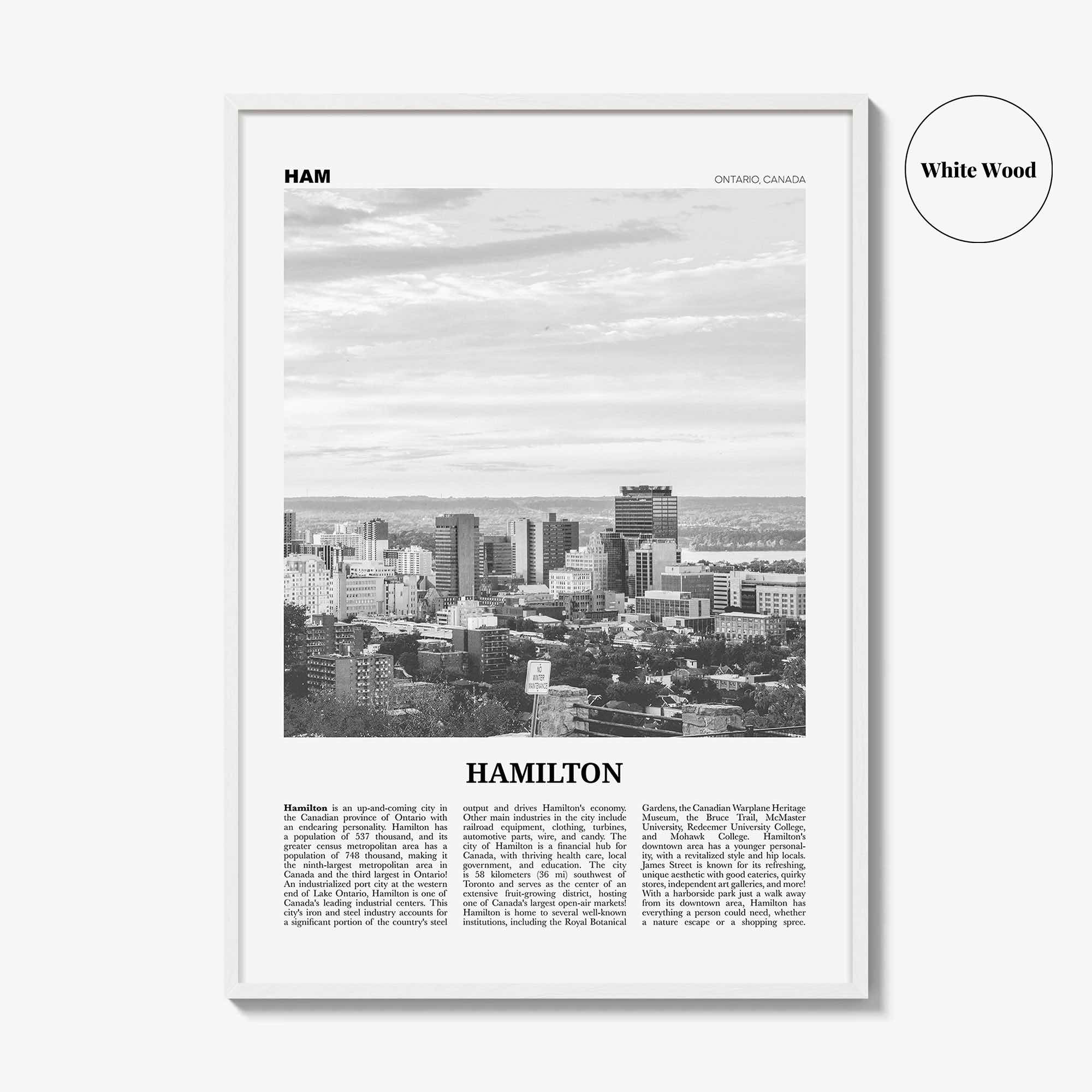 Hamilton Print Black and White Canada No 1, Hamilton Wall Art, Hamilton Poster, Hamilton Photo, Hamilton Decor, Ontario, Canada, America