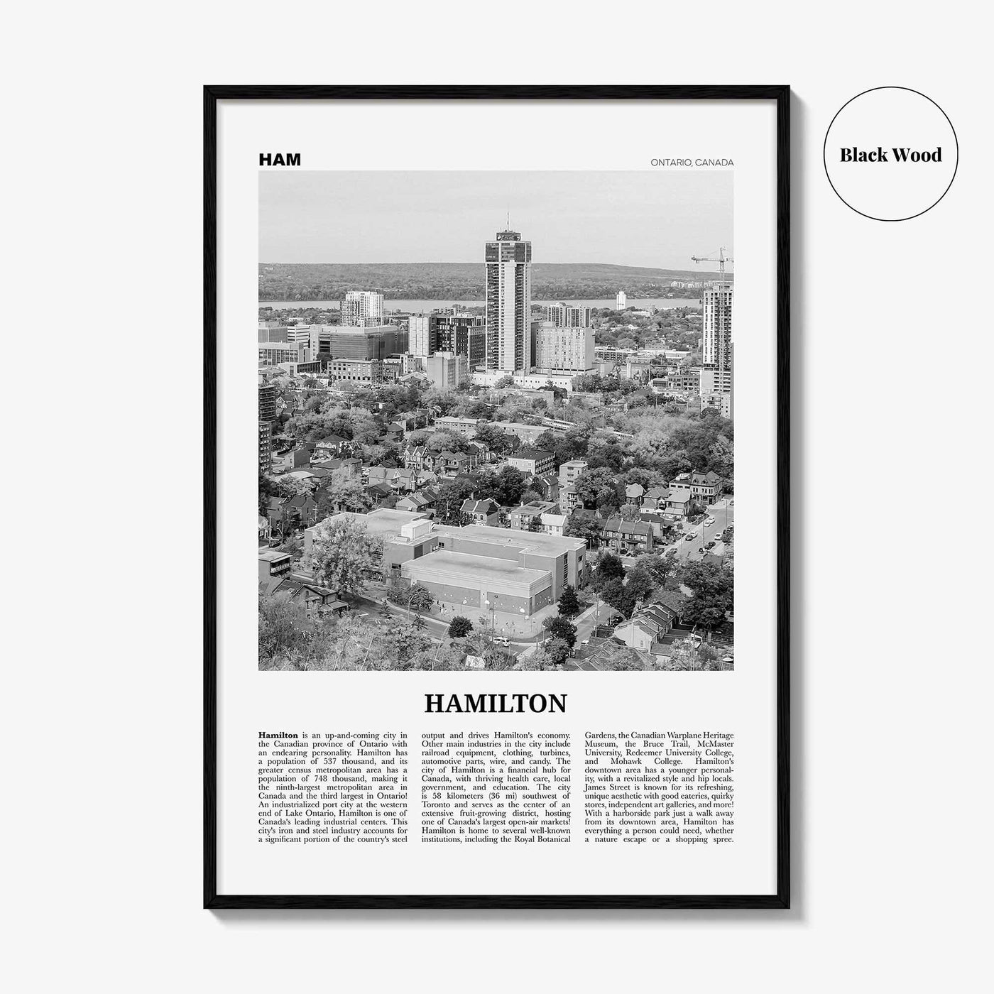 Hamilton Print Black and White Canada No 2, Hamilton Wall Art, Hamilton Poster, Hamilton Photo, Hamilton Decor, Ontario, Canada