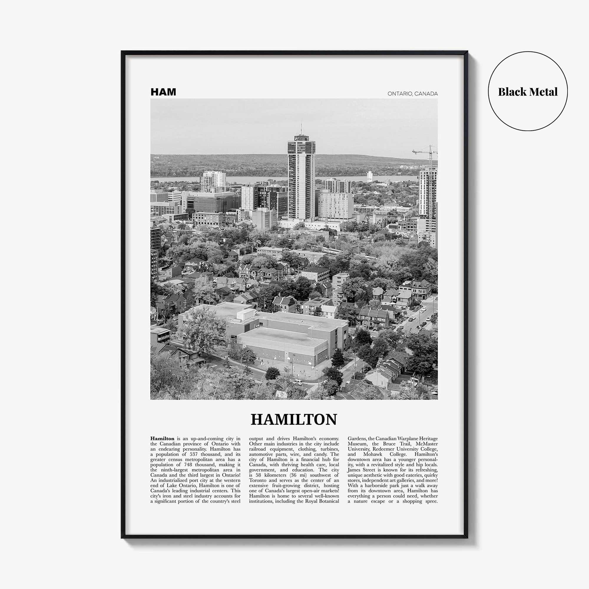 Hamilton Print Black and White Canada No 2, Hamilton Wall Art, Hamilton Poster, Hamilton Photo, Hamilton Decor, Ontario, Canada