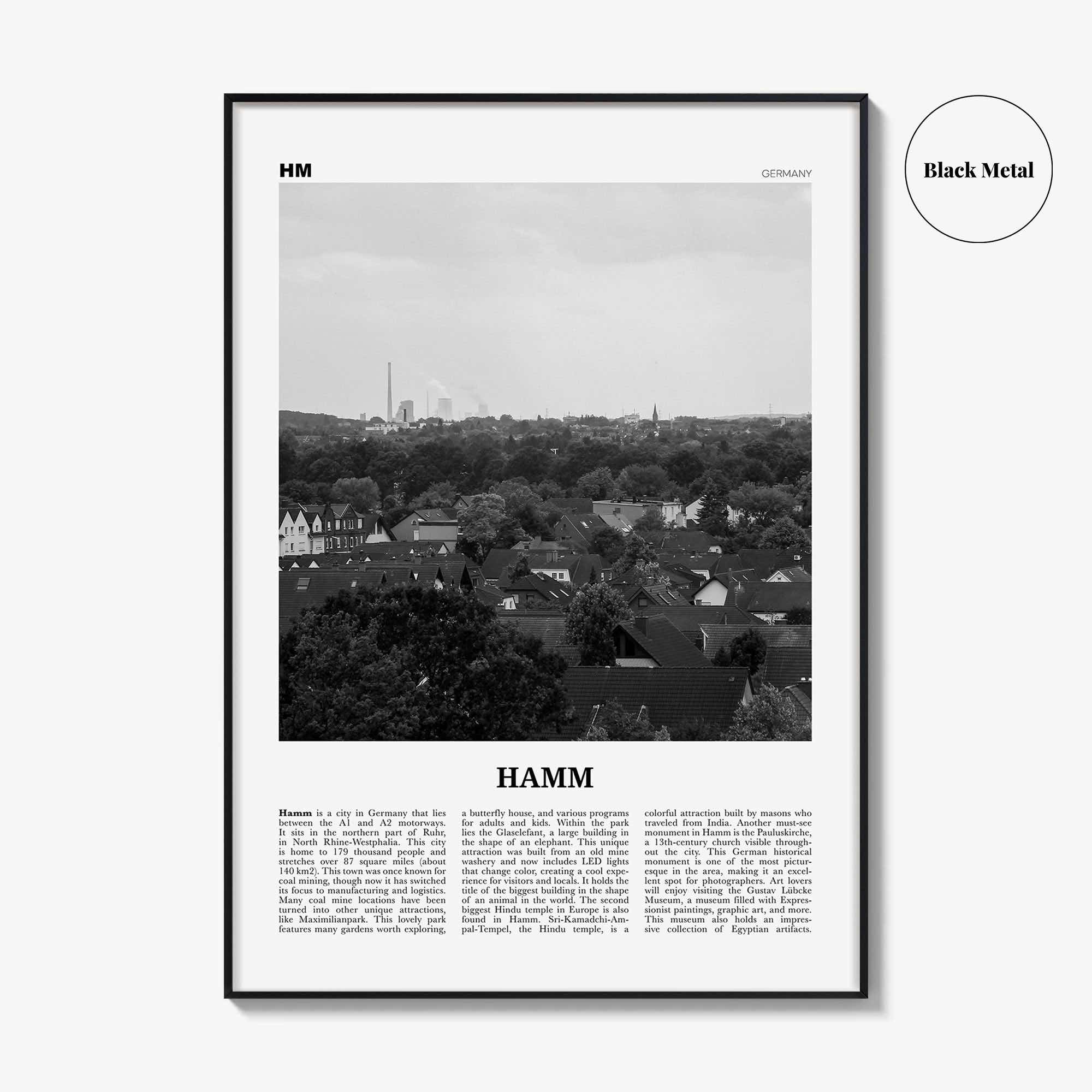Hamm Print Black and White, Hamm Wall Art, Hamm Poster, Hamm Photo, Hamm Wall Décor, Hamm Map, Germany