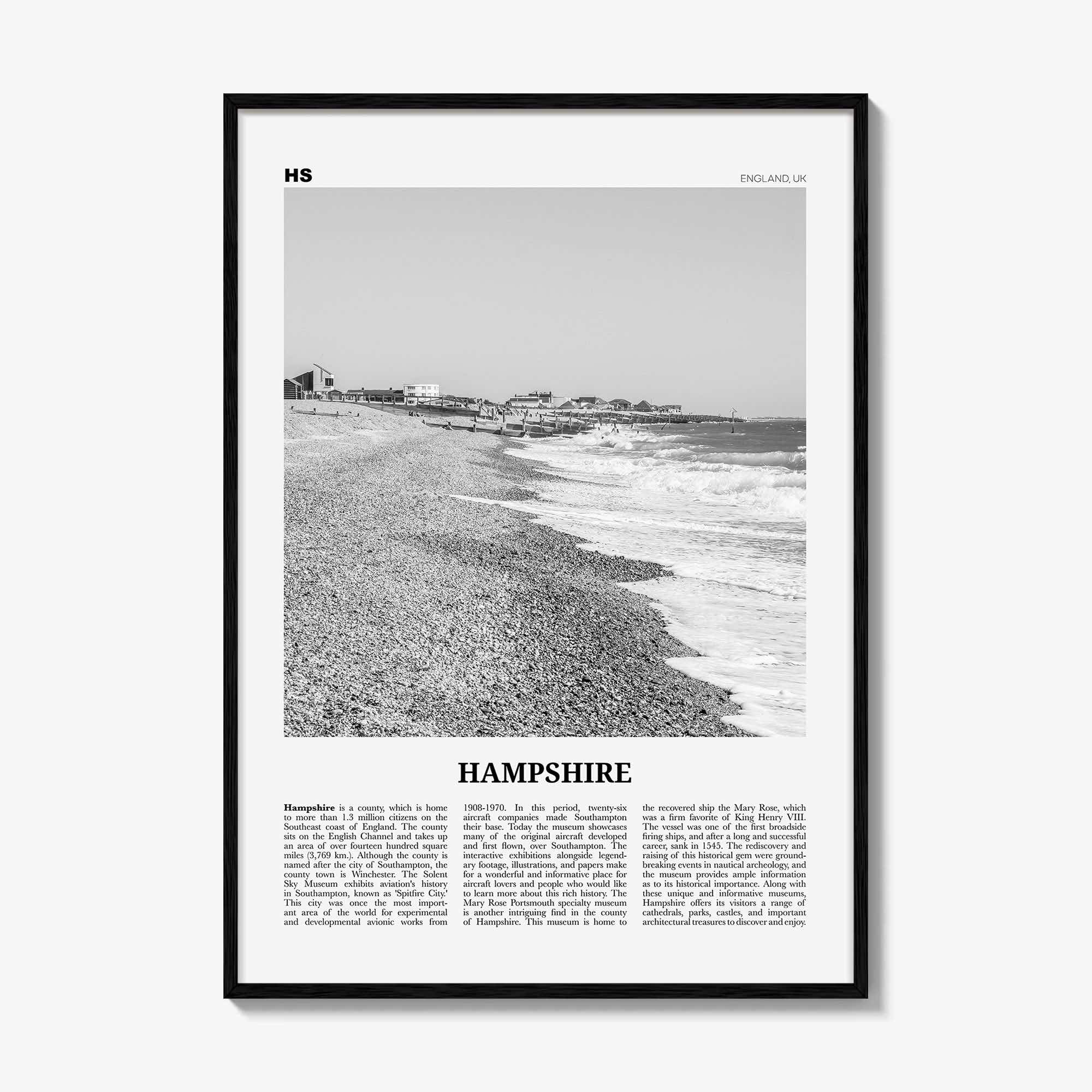 Hampshire Print Black and White, Hampshire Wall Art, Hampshire Poster, Hampshire Photo, Hampshire Map, England, UK, United Kingdom
