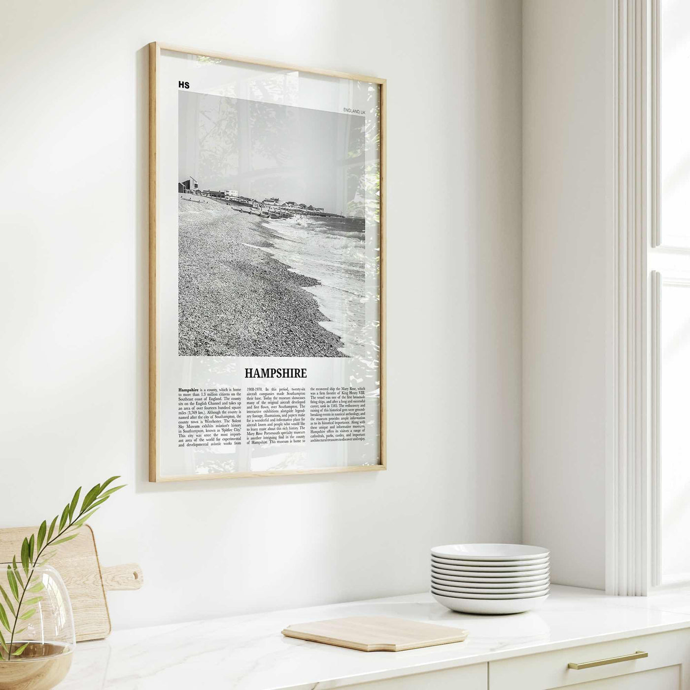 Hampshire Print Black and White, Hampshire Wall Art, Hampshire Poster, Hampshire Photo, Hampshire Map, England, UK, United Kingdom