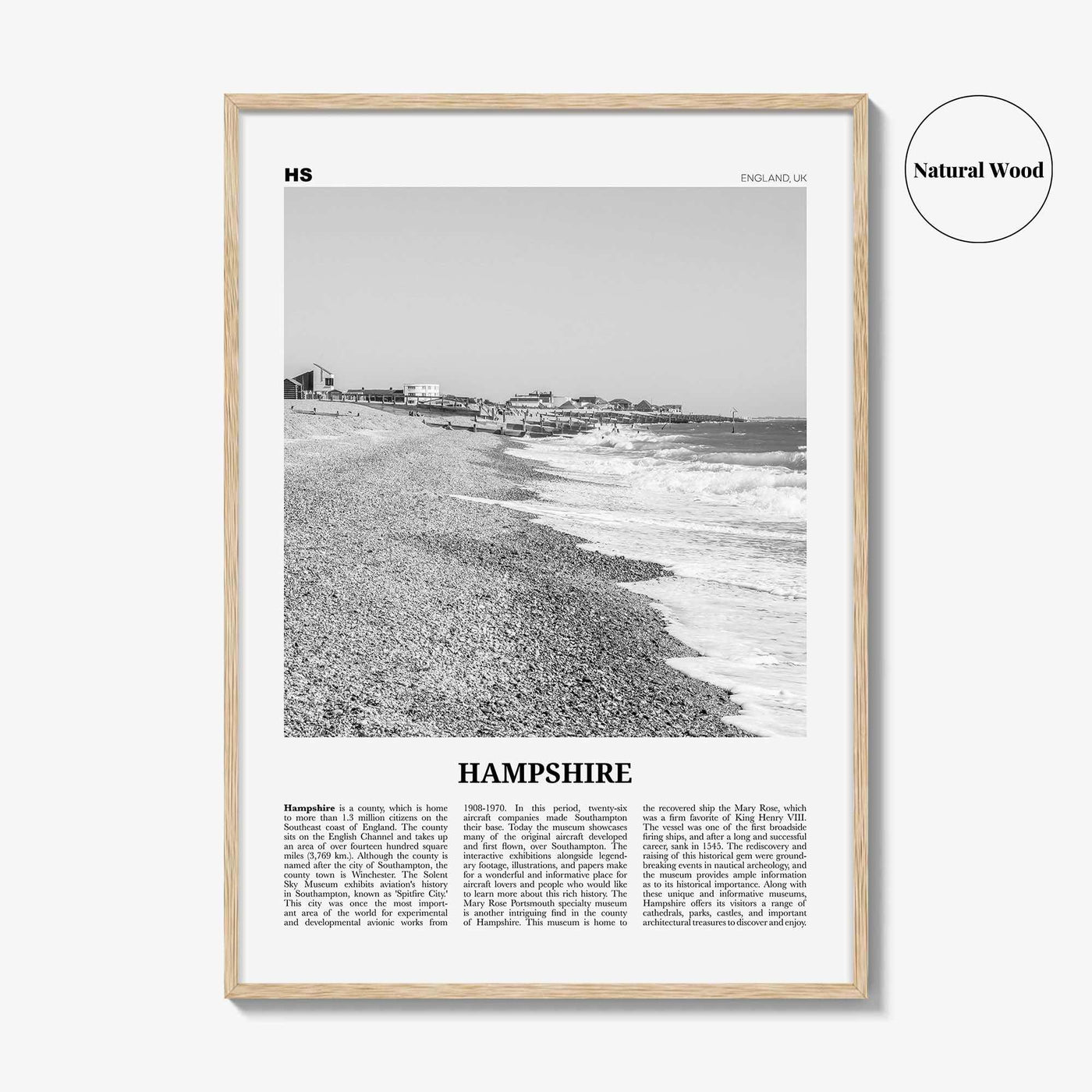 Hampshire Print Black and White, Hampshire Wall Art, Hampshire Poster, Hampshire Photo, Hampshire Map, England, UK, United Kingdom