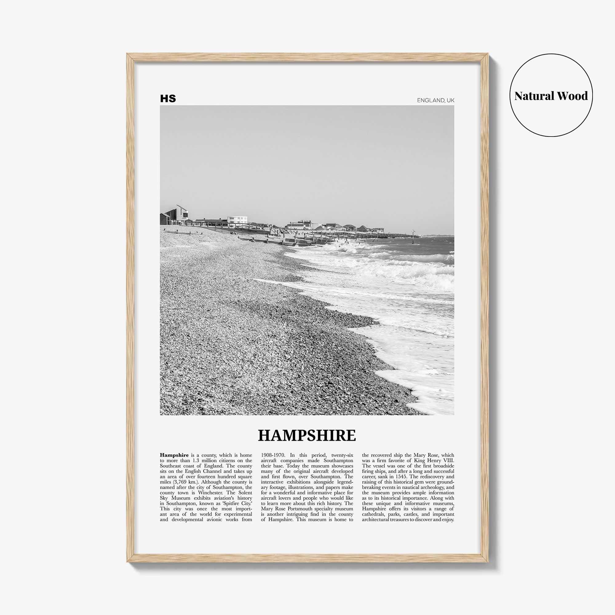 Hampshire Print Black and White, Hampshire Wall Art, Hampshire Poster, Hampshire Photo, Hampshire Map, England, UK, United Kingdom