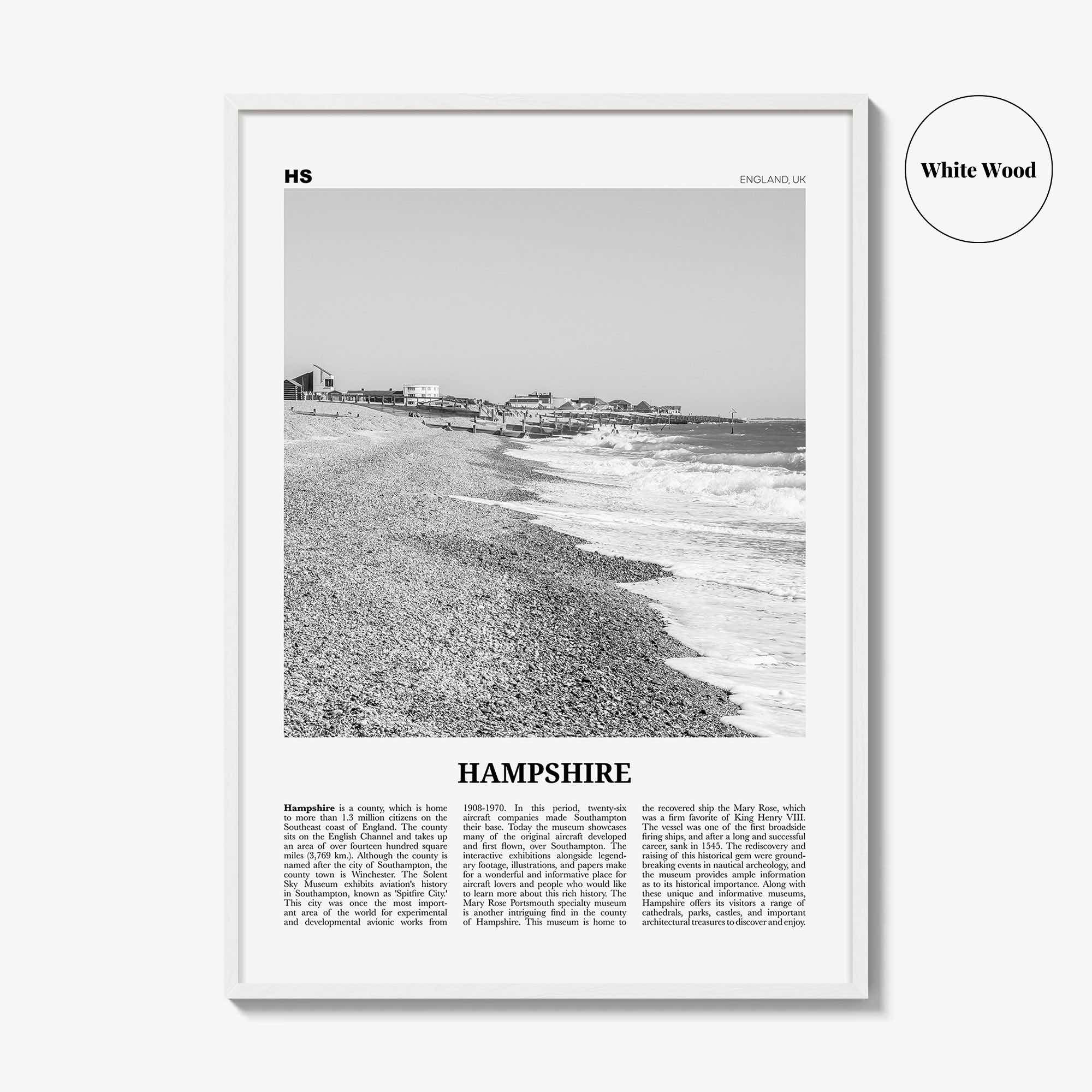 Hampshire Print Black and White, Hampshire Wall Art, Hampshire Poster, Hampshire Photo, Hampshire Map, England, UK, United Kingdom