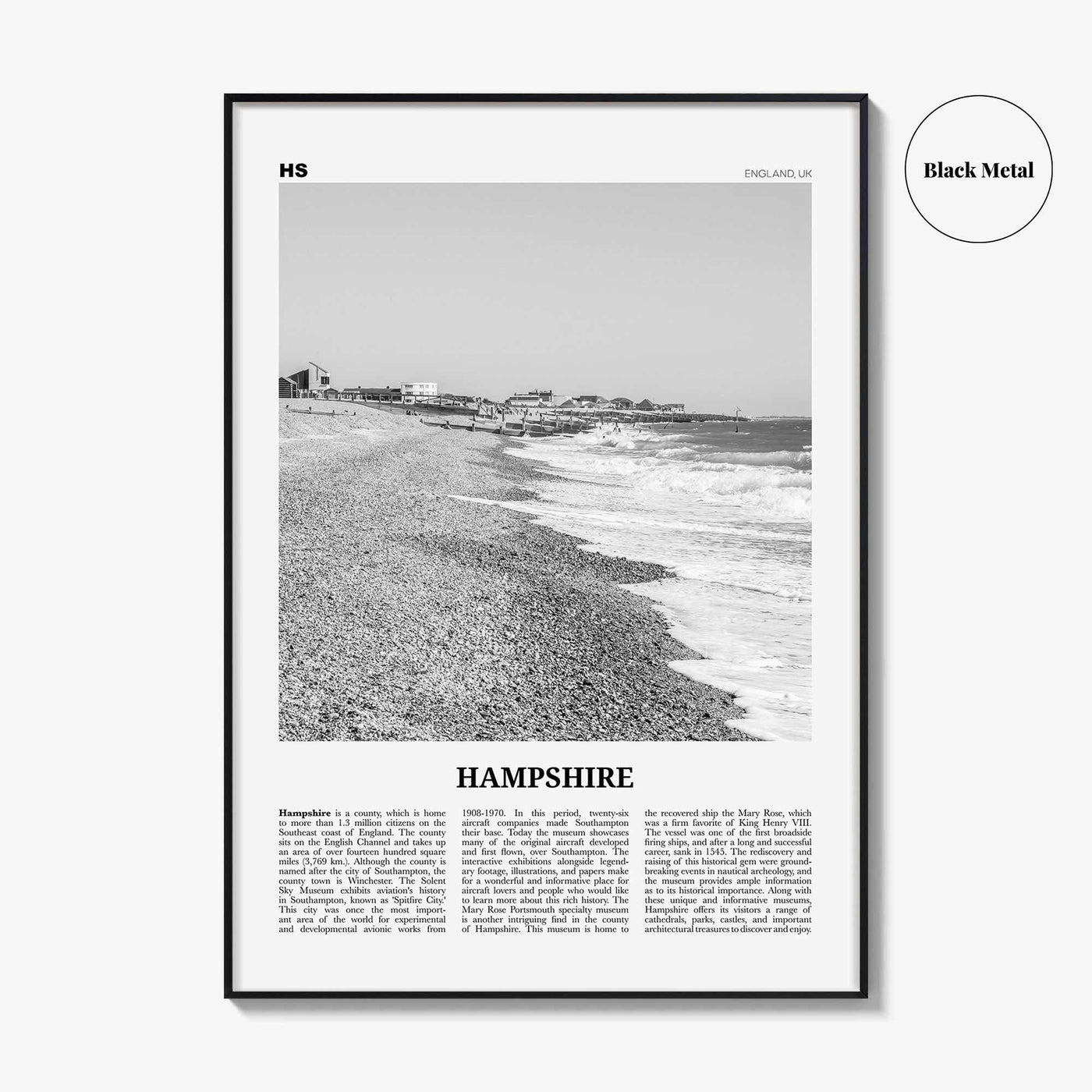 Hampshire Print Black and White, Hampshire Wall Art, Hampshire Poster, Hampshire Photo, Hampshire Map, England, UK, United Kingdom