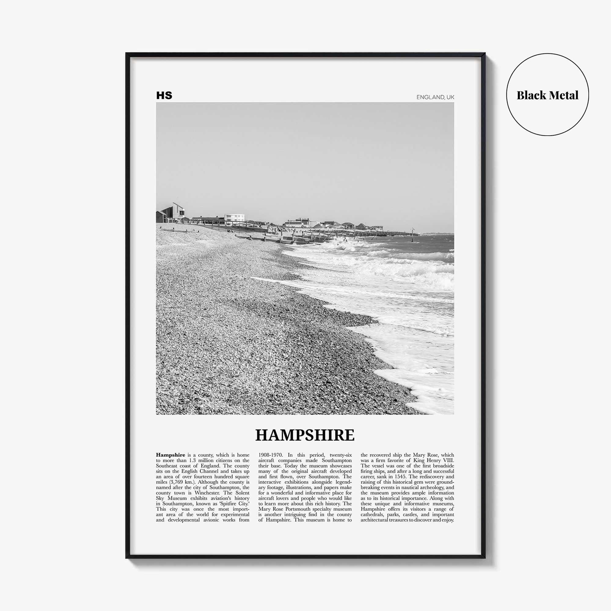 Hampshire Print Black and White, Hampshire Wall Art, Hampshire Poster, Hampshire Photo, Hampshire Map, England, UK, United Kingdom